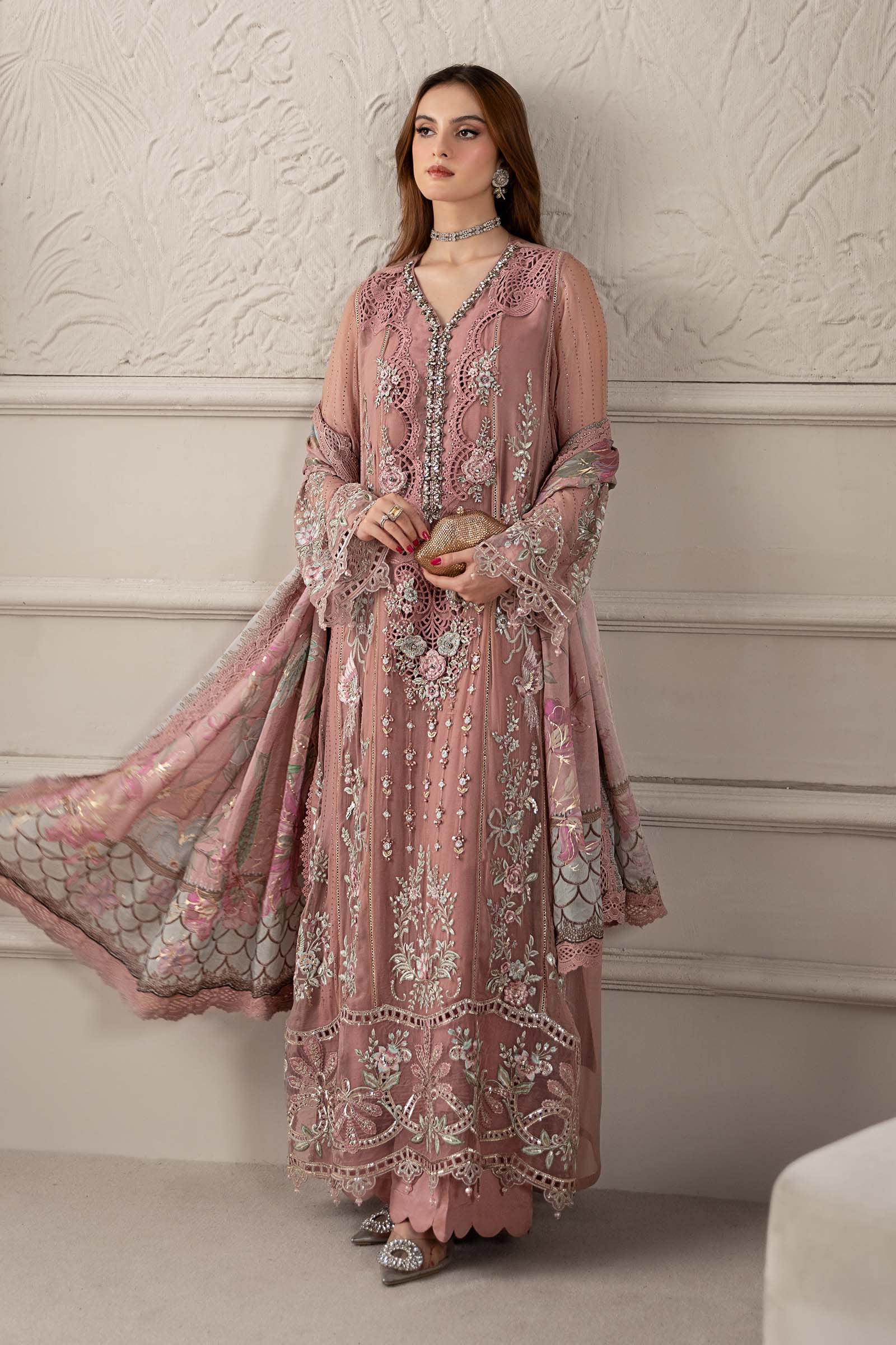 3 Piece Embroidered Chiffon Suit | MCS-25-105