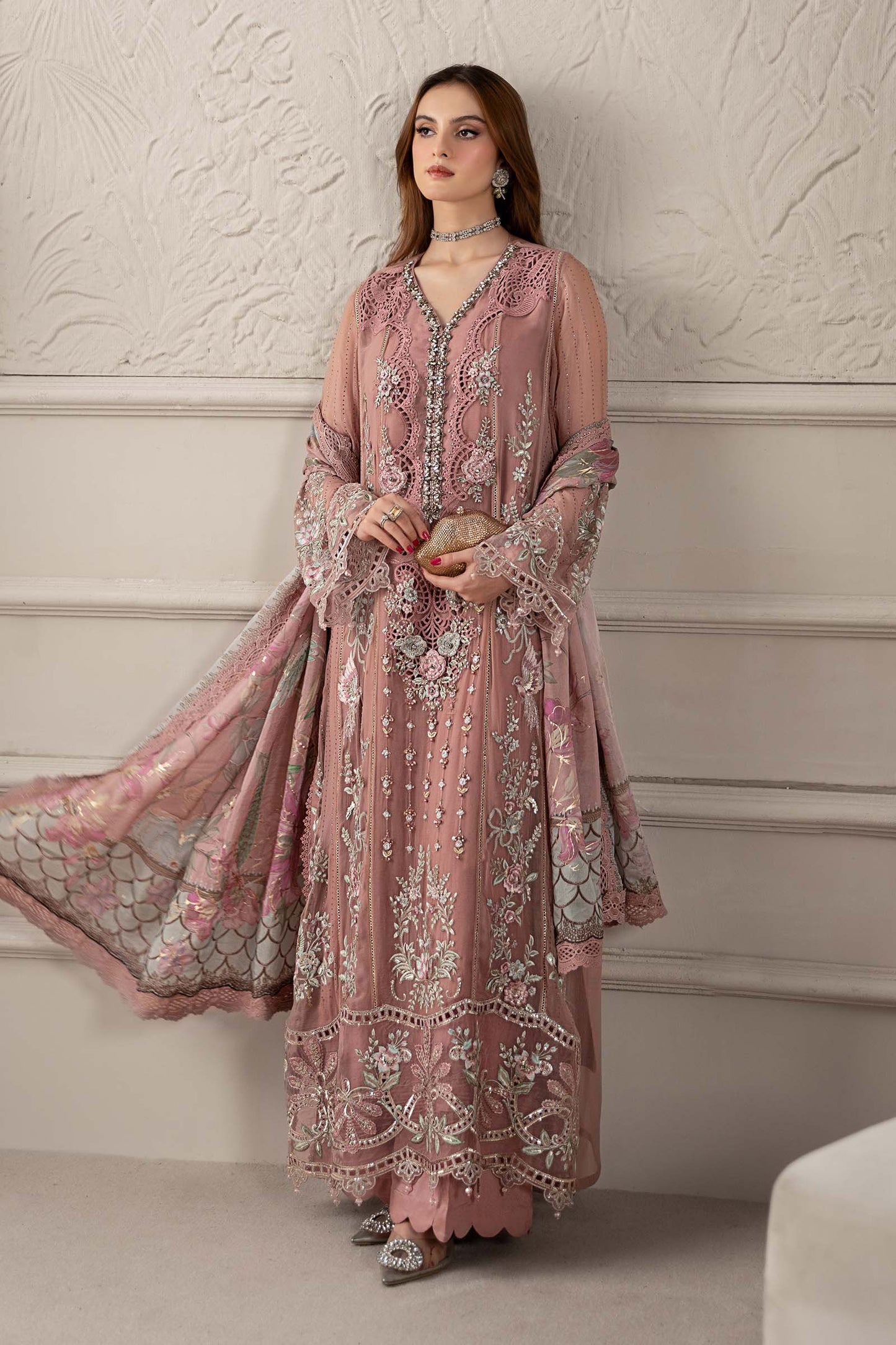 3 Piece Embroidered Chiffon Suit | MCS-25-105