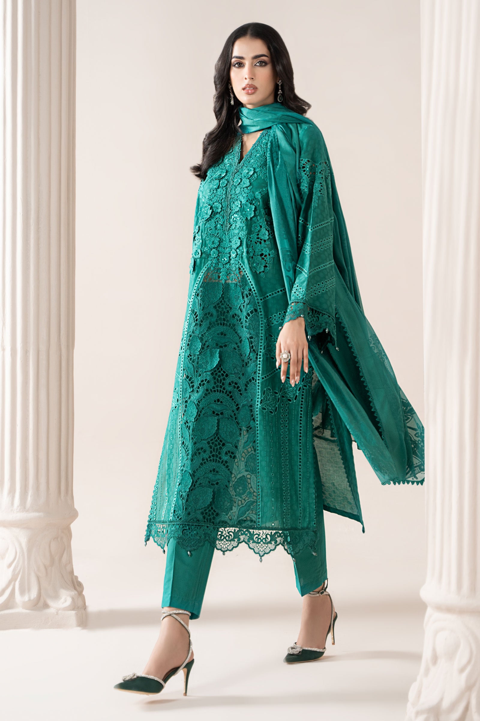 3 Piece Embroidered Jacquard Lawn Suit | ELS-25-05