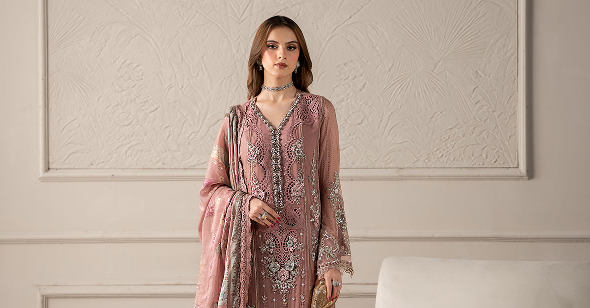 3 Piece Embroidered Chiffon Suit | MCS-25-105