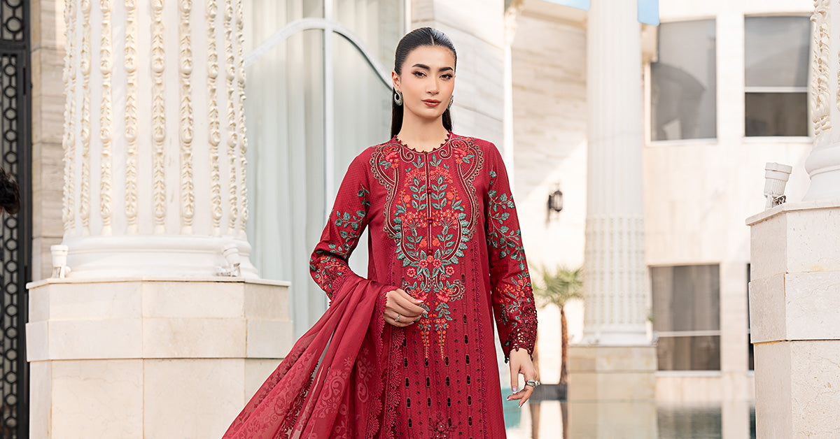 3 Piece Embroidered Jacquard Lawn Suit