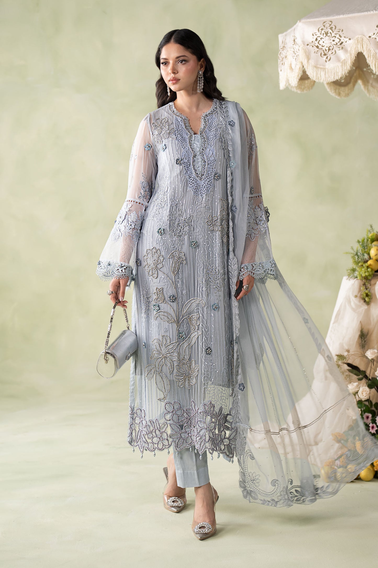 3 Piece Embroidered Chiffon Suit