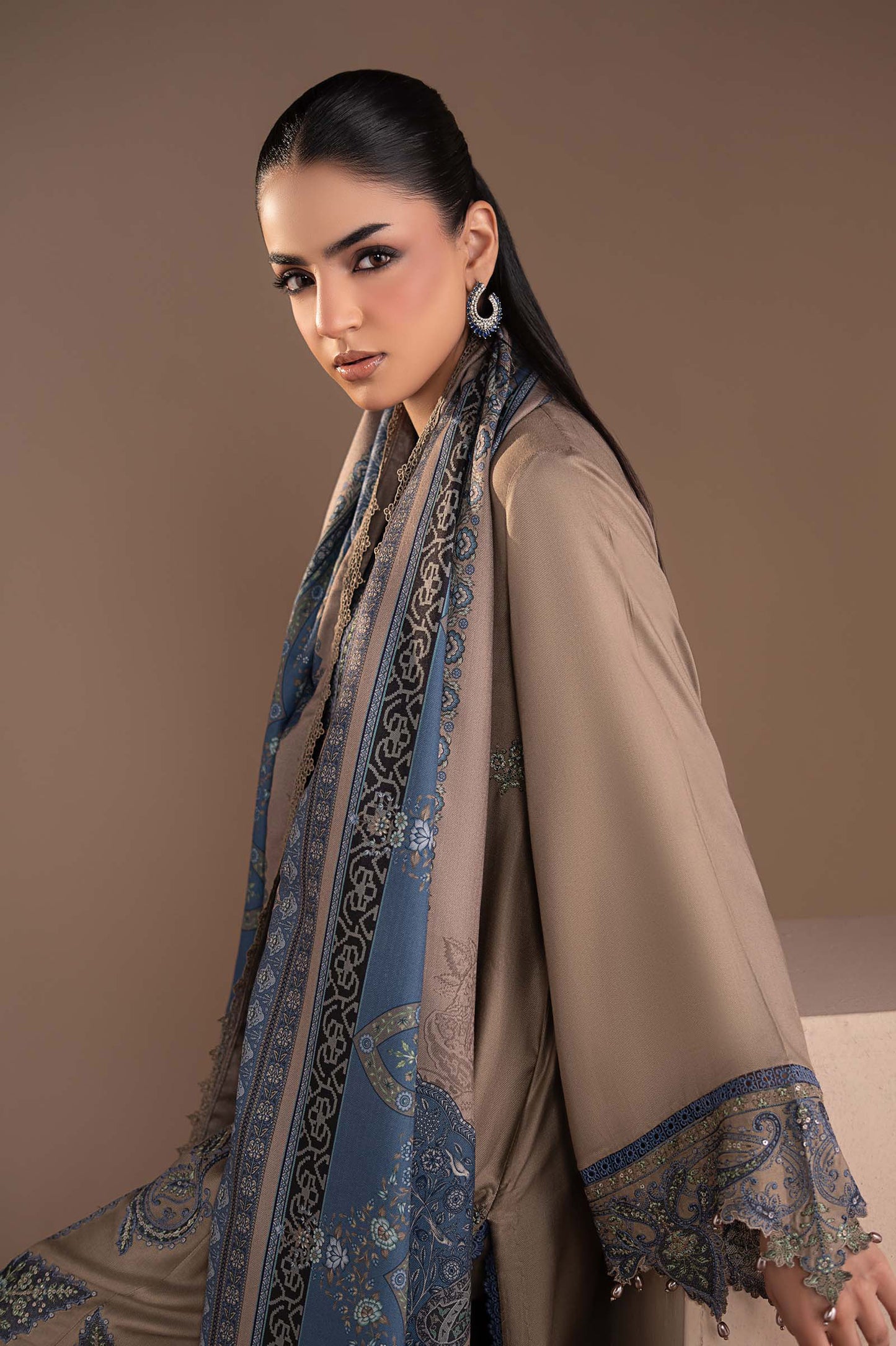 3 Piece Embroidered Twill Linen Suit