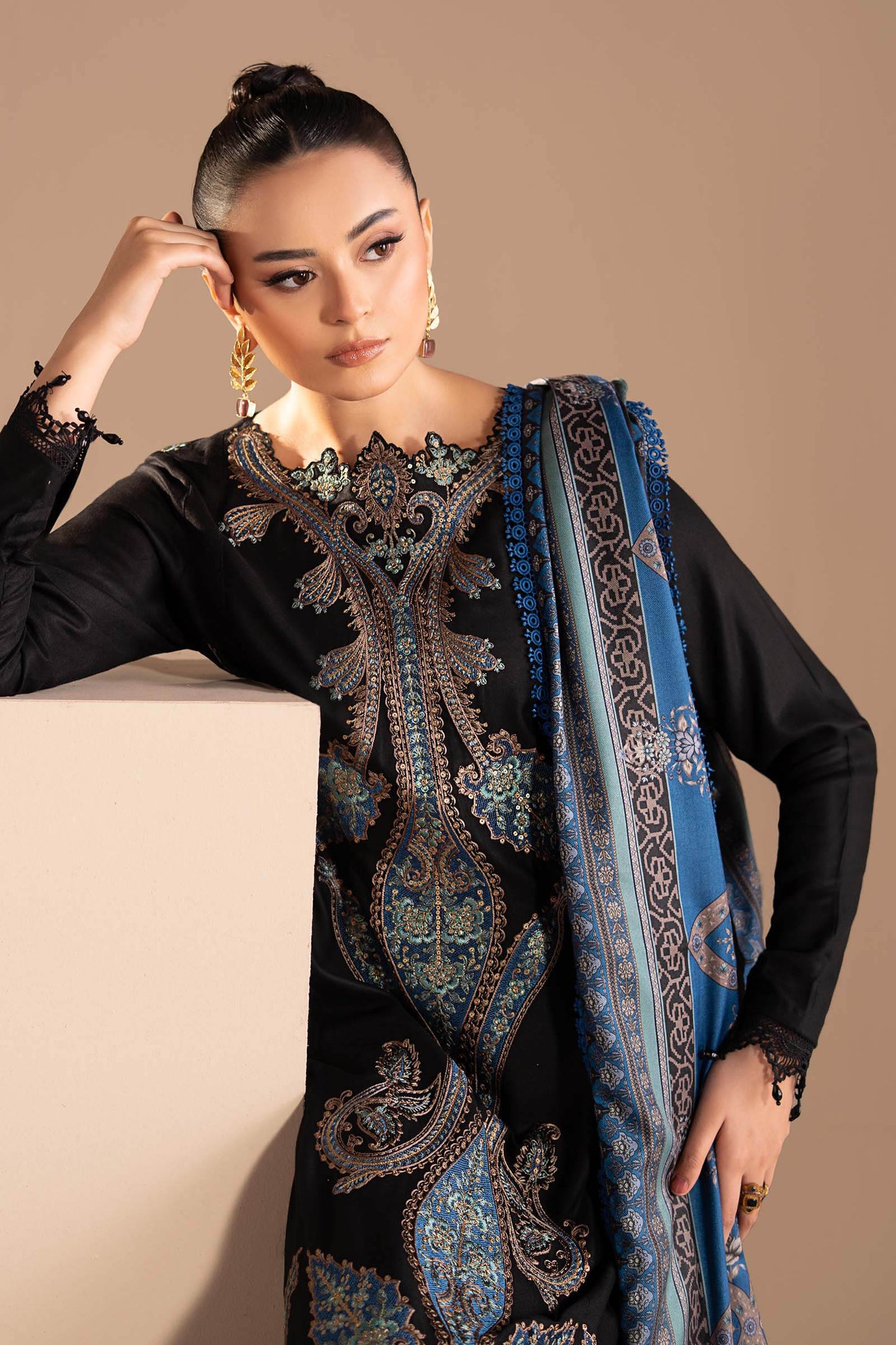 3 Piece Embroidered Twill Linen Suit