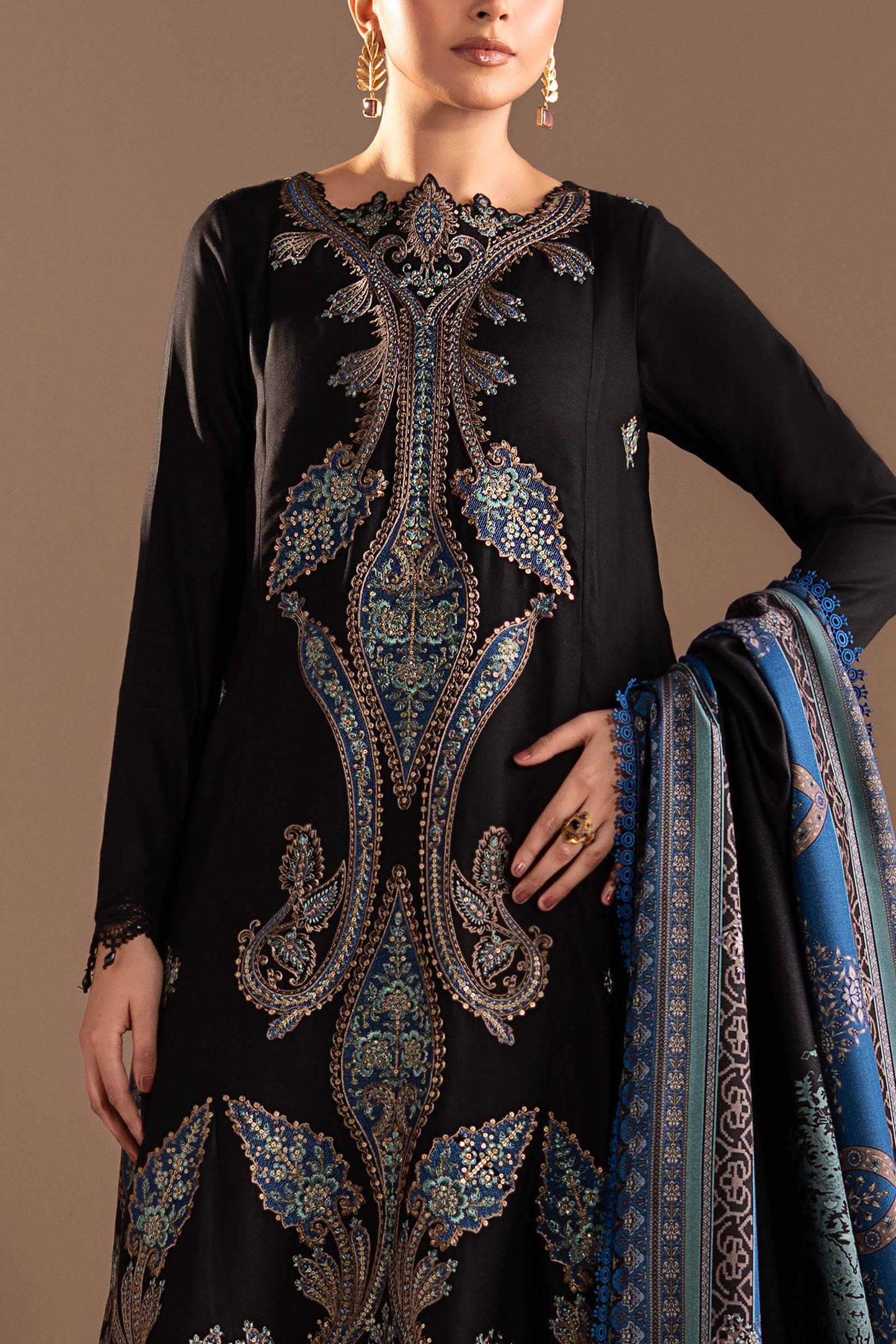 3 Piece Embroidered Twill Linen Suit