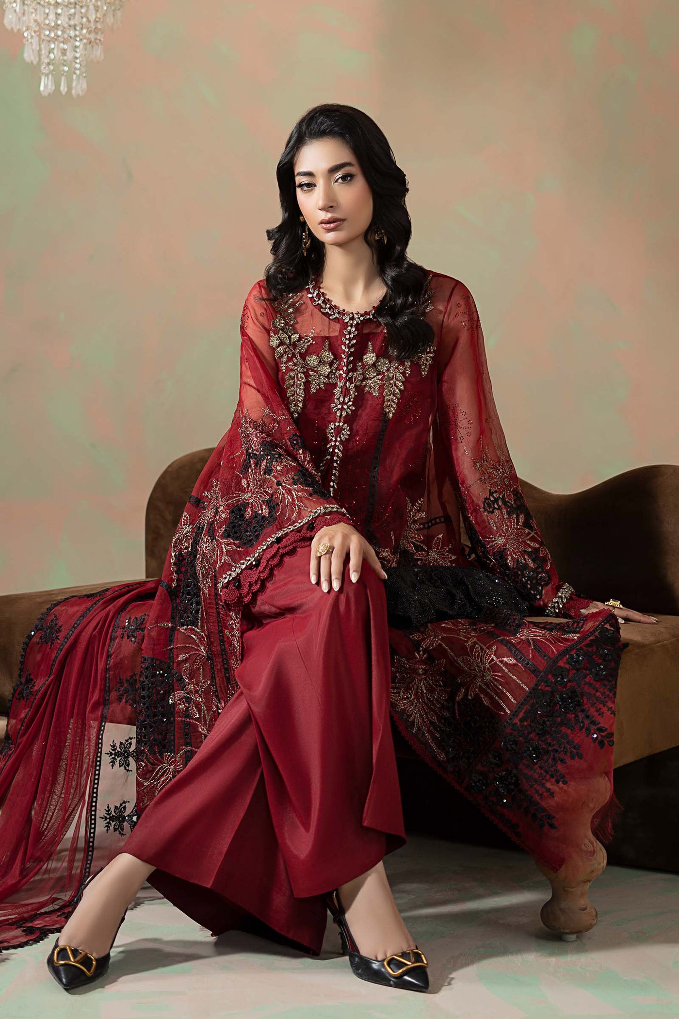 3 Piece Embroidered Organza Suit