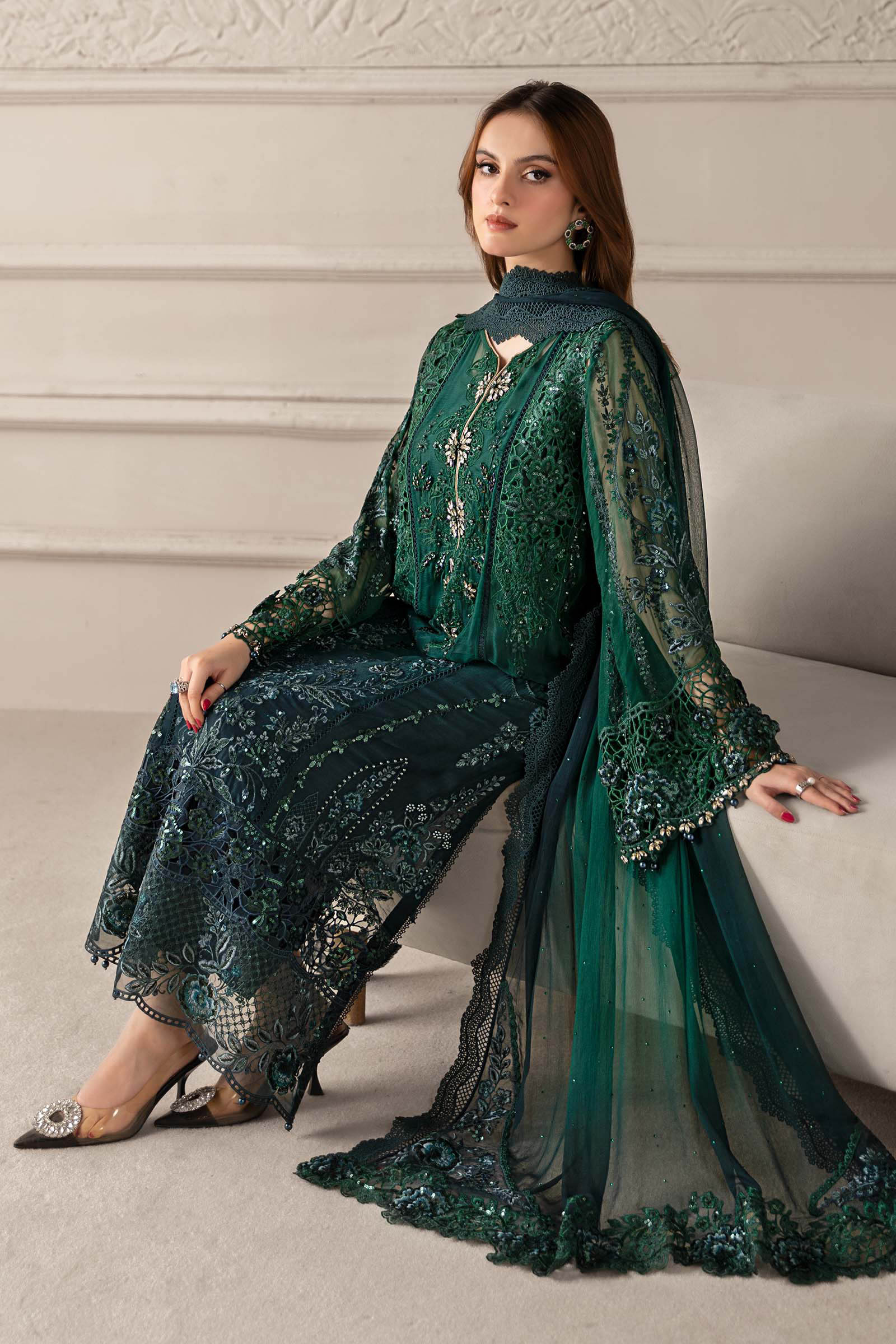 3 Piece Embroidered Chiffon Suit | MCS-25-106