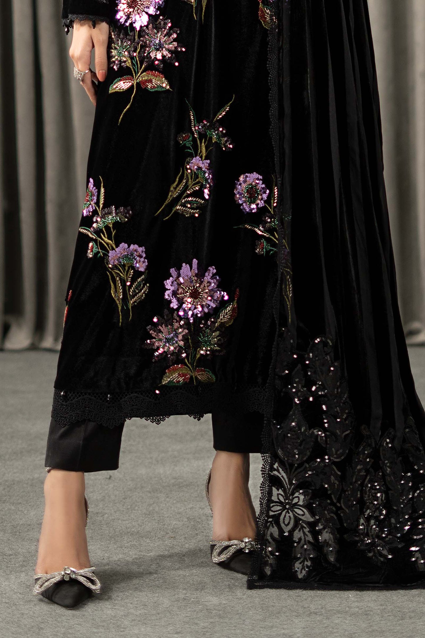 3 Piece Embroidered Velvet Suit