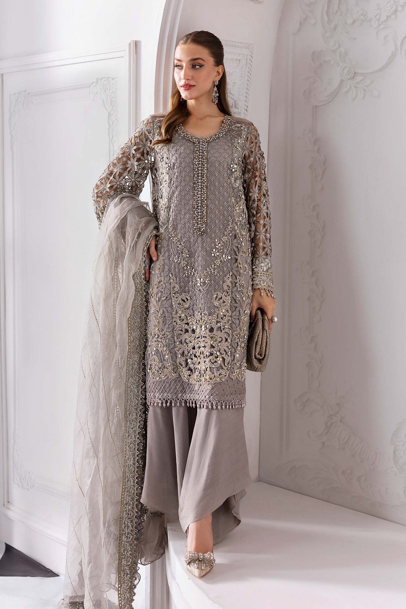 3 Piece Unstitched Embroidered Organza Suit | BD-3006