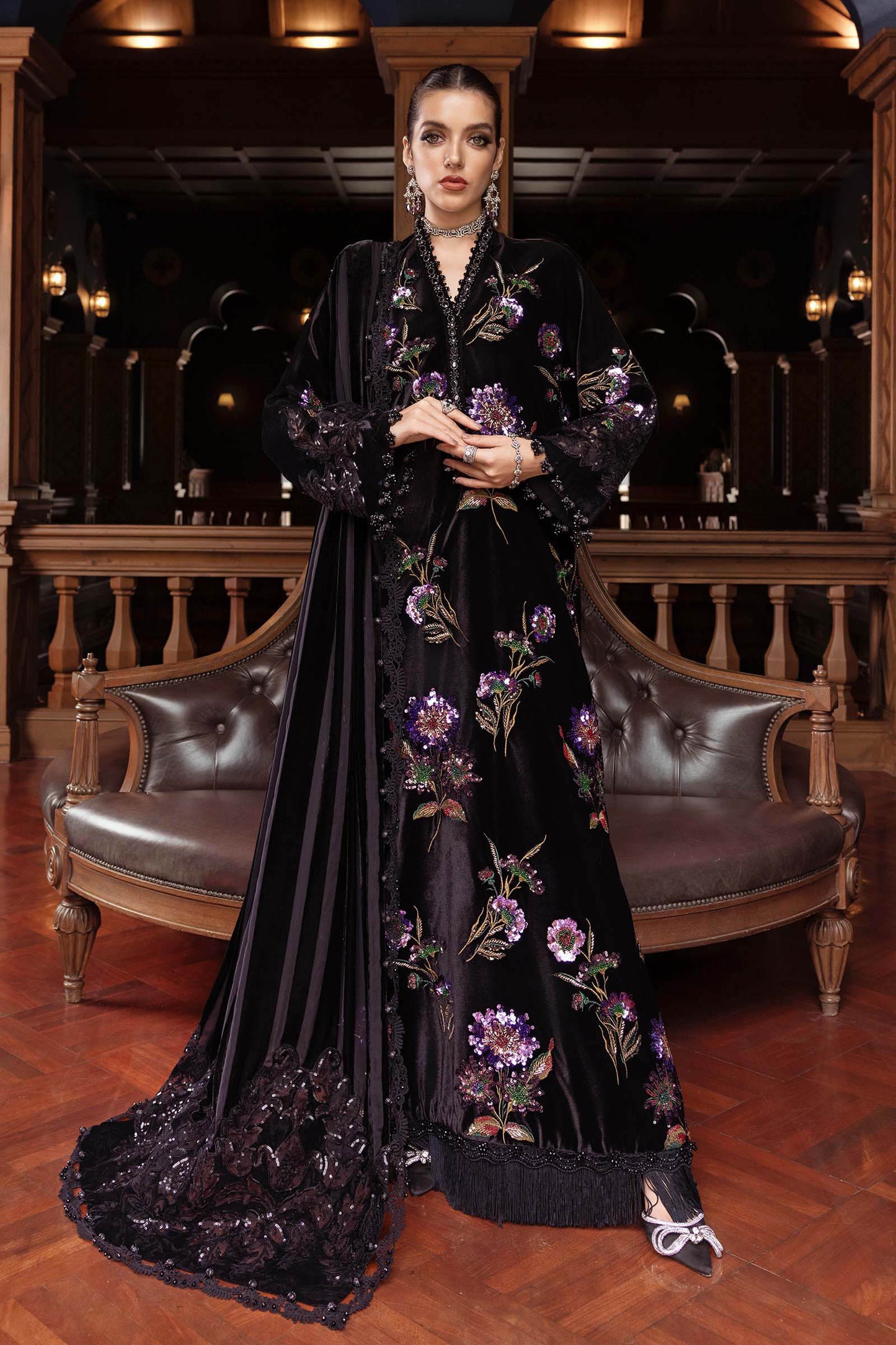 3 Piece Unstitched Embroidered Velvet Suit