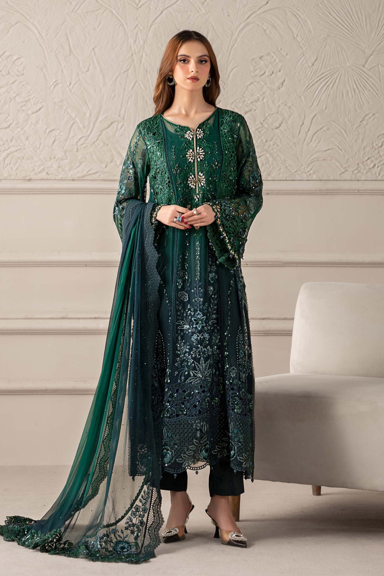 3 Piece Embroidered Chiffon Suit | MCS-25-106