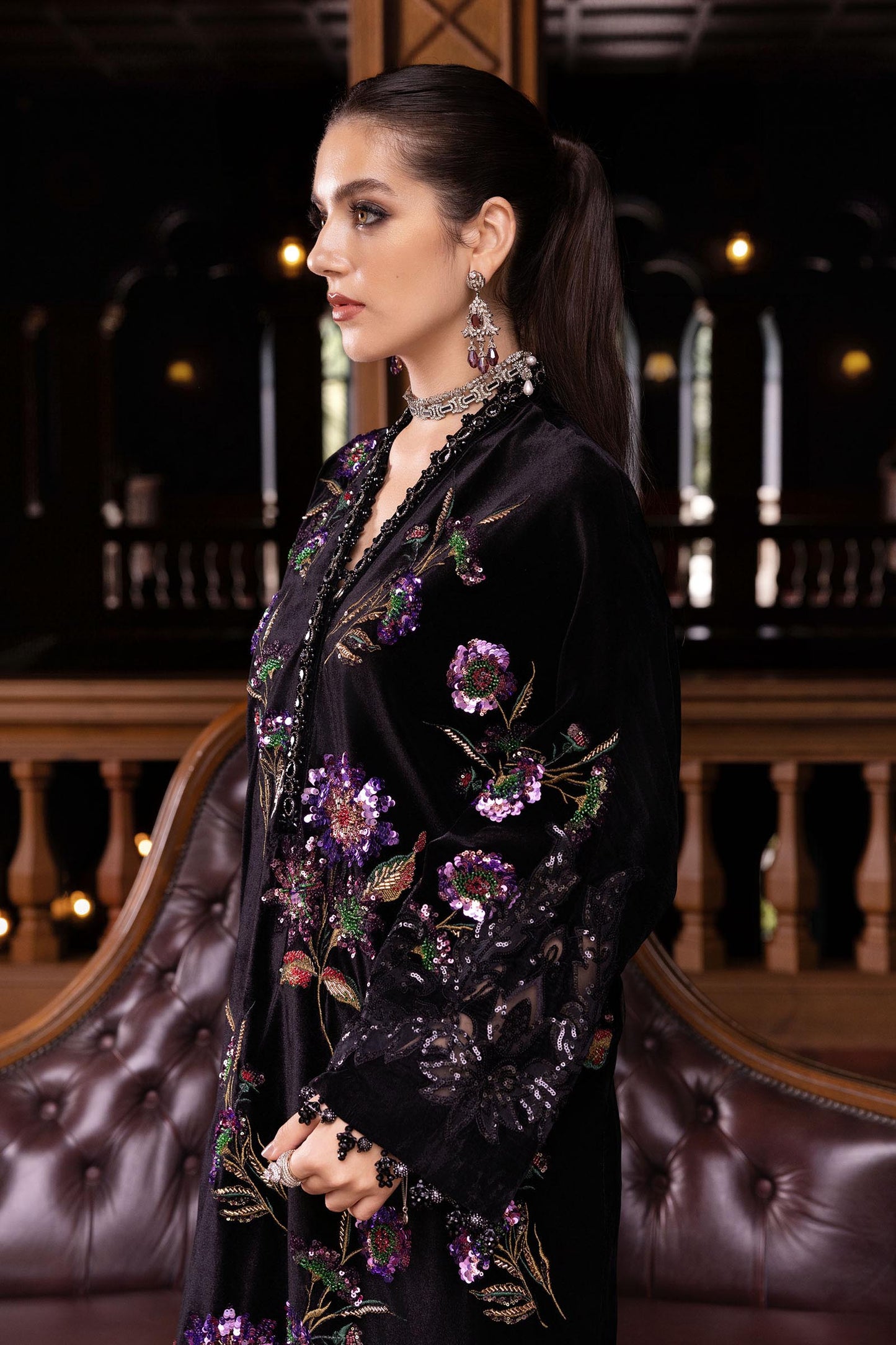 3 Piece Unstitched Embroidered Velvet Suit