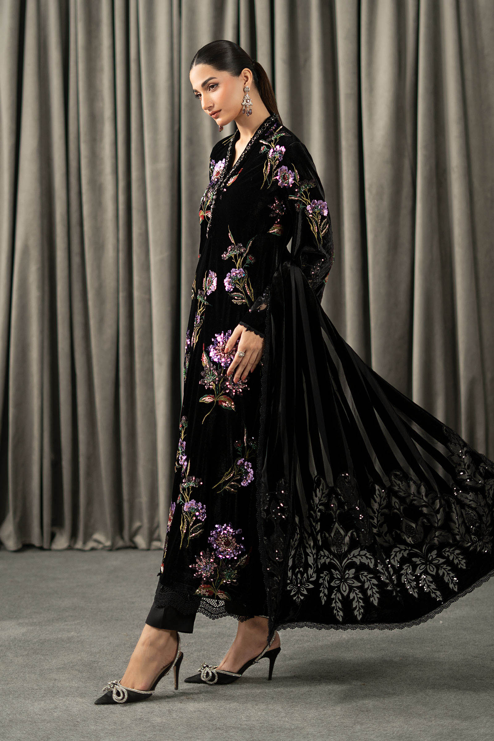 3 Piece Embroidered Velvet Suit