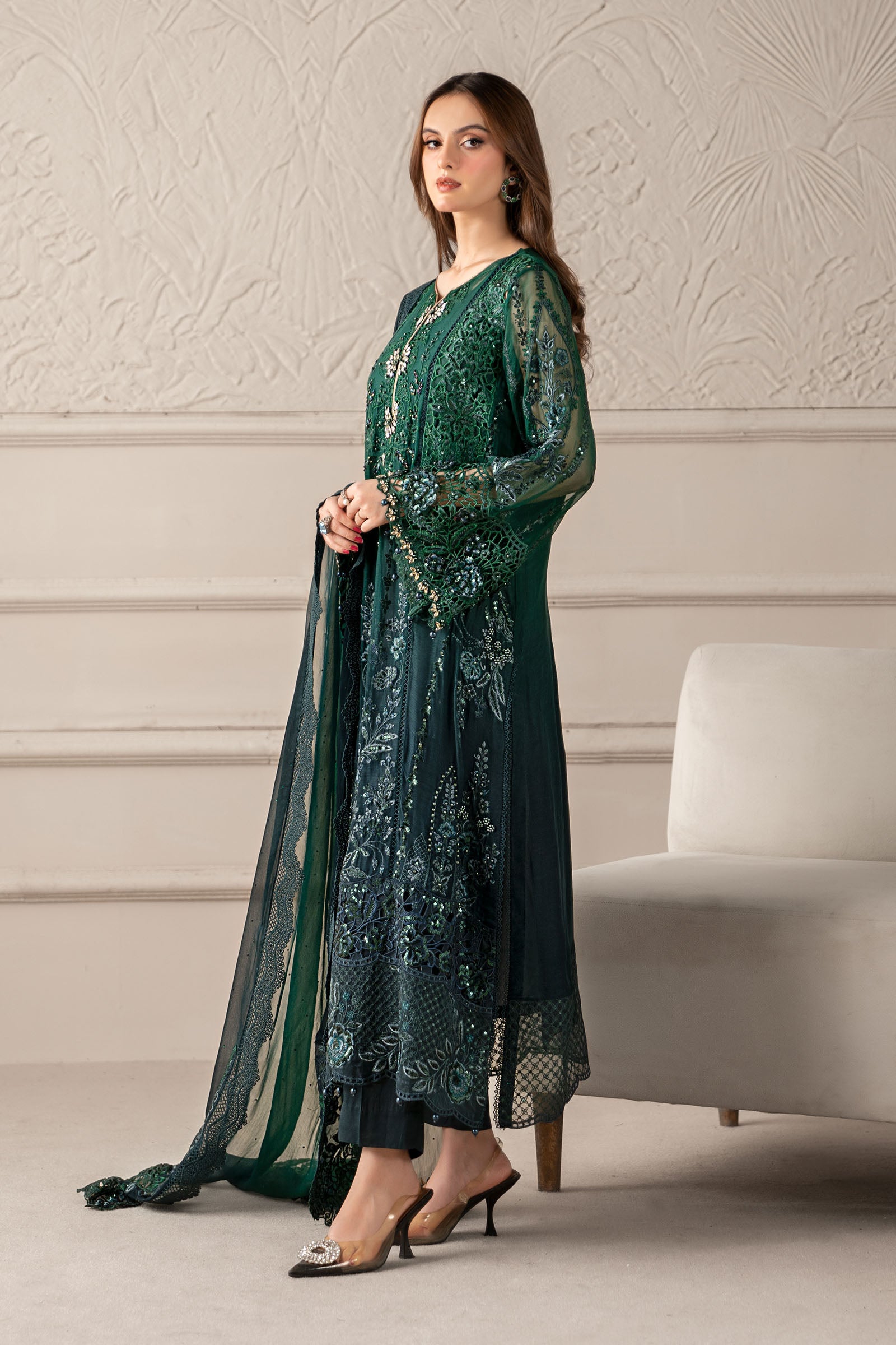 3 Piece Embroidered Chiffon Suit | MCS-25-106