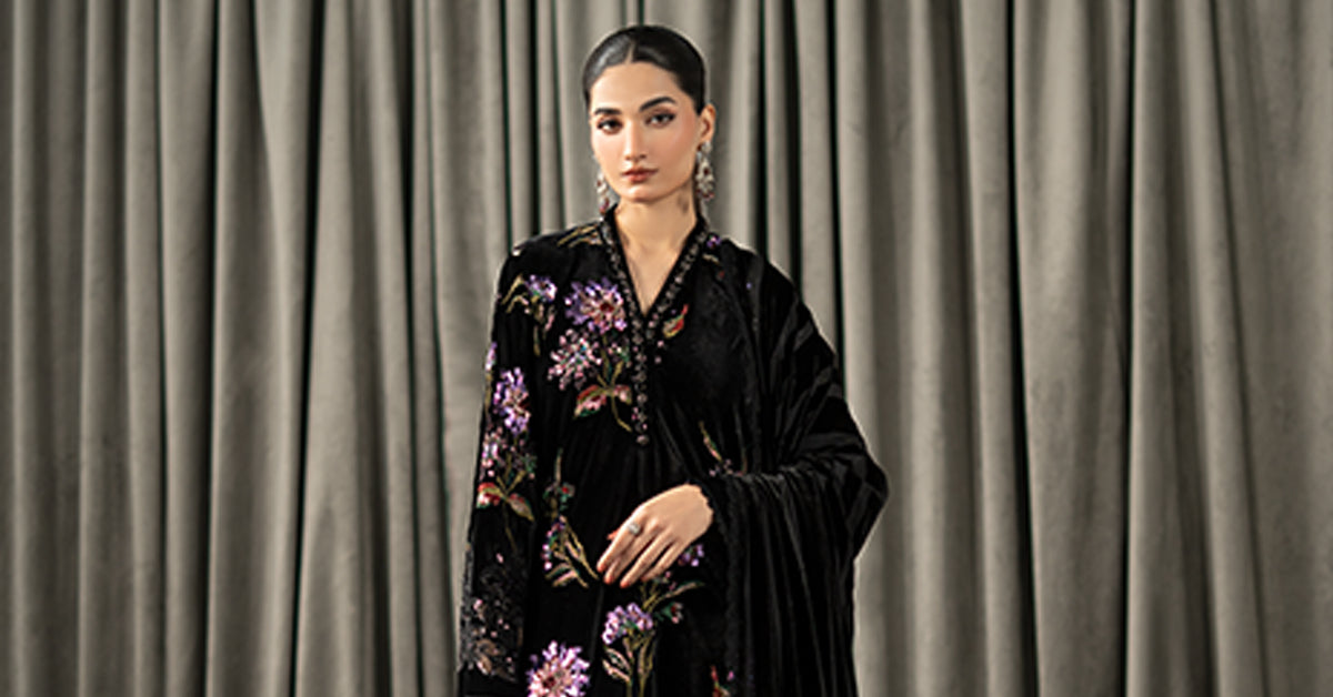 3 Piece Embroidered Velvet Suit