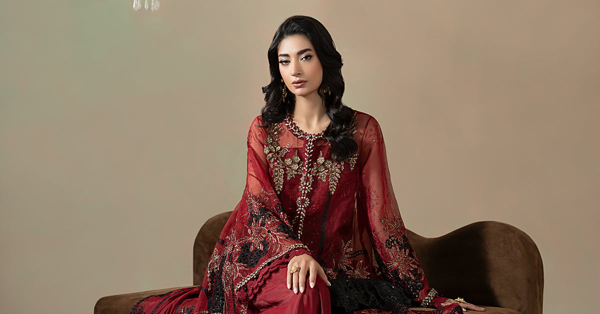 3 Piece Embroidered Organza Suit