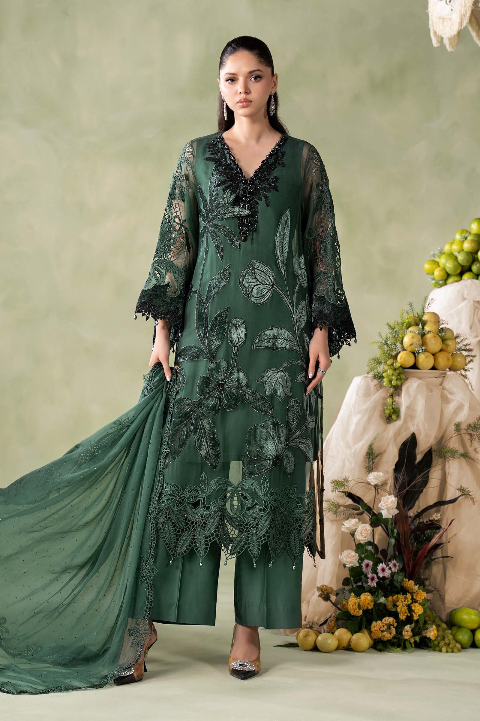 3 Piece Embroidered Chiffon Suit