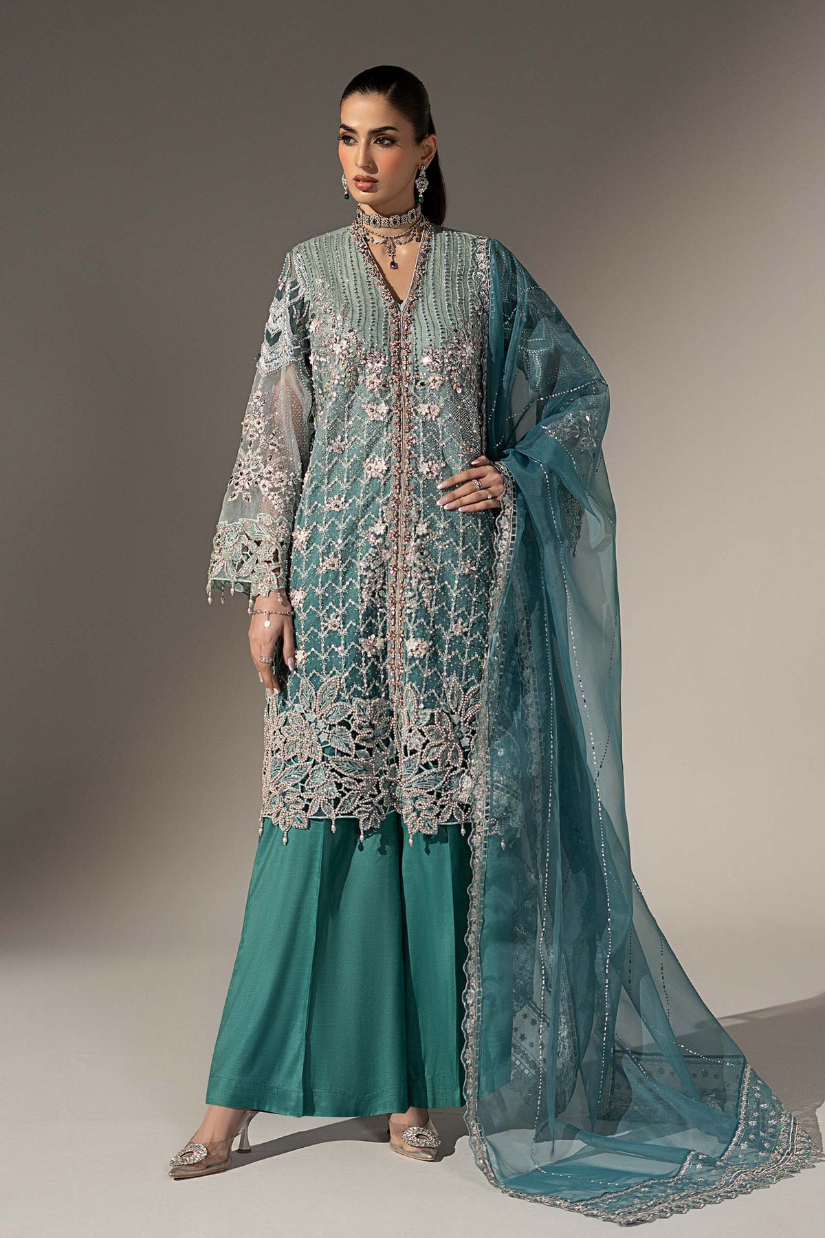 3 Piece Embroidered Organza Suit
