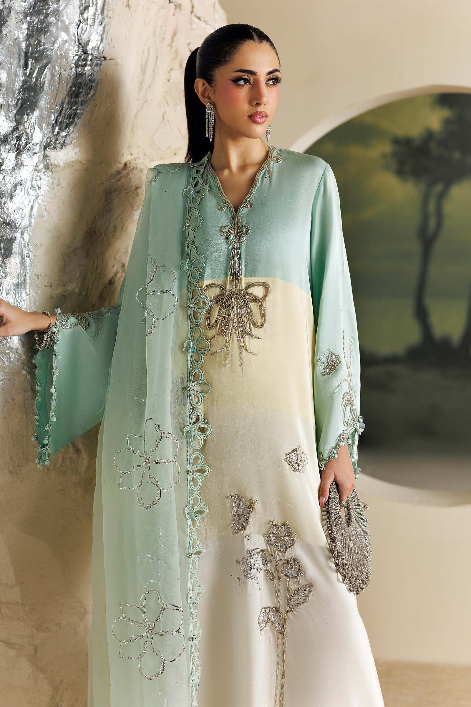 3 Piece Unstitched Embroidered Raw Silk Suit