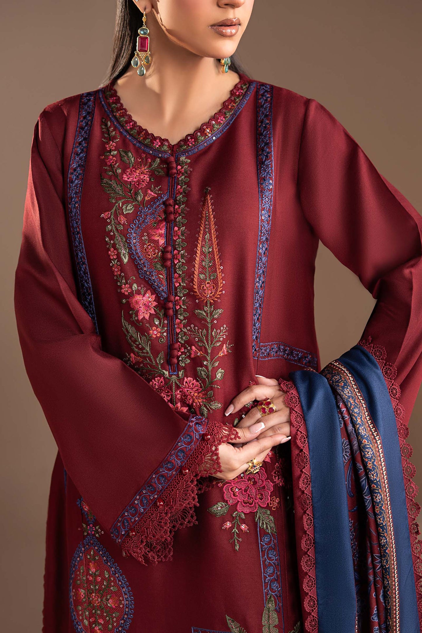 3 Piece Embroidered Twill Linen Suit