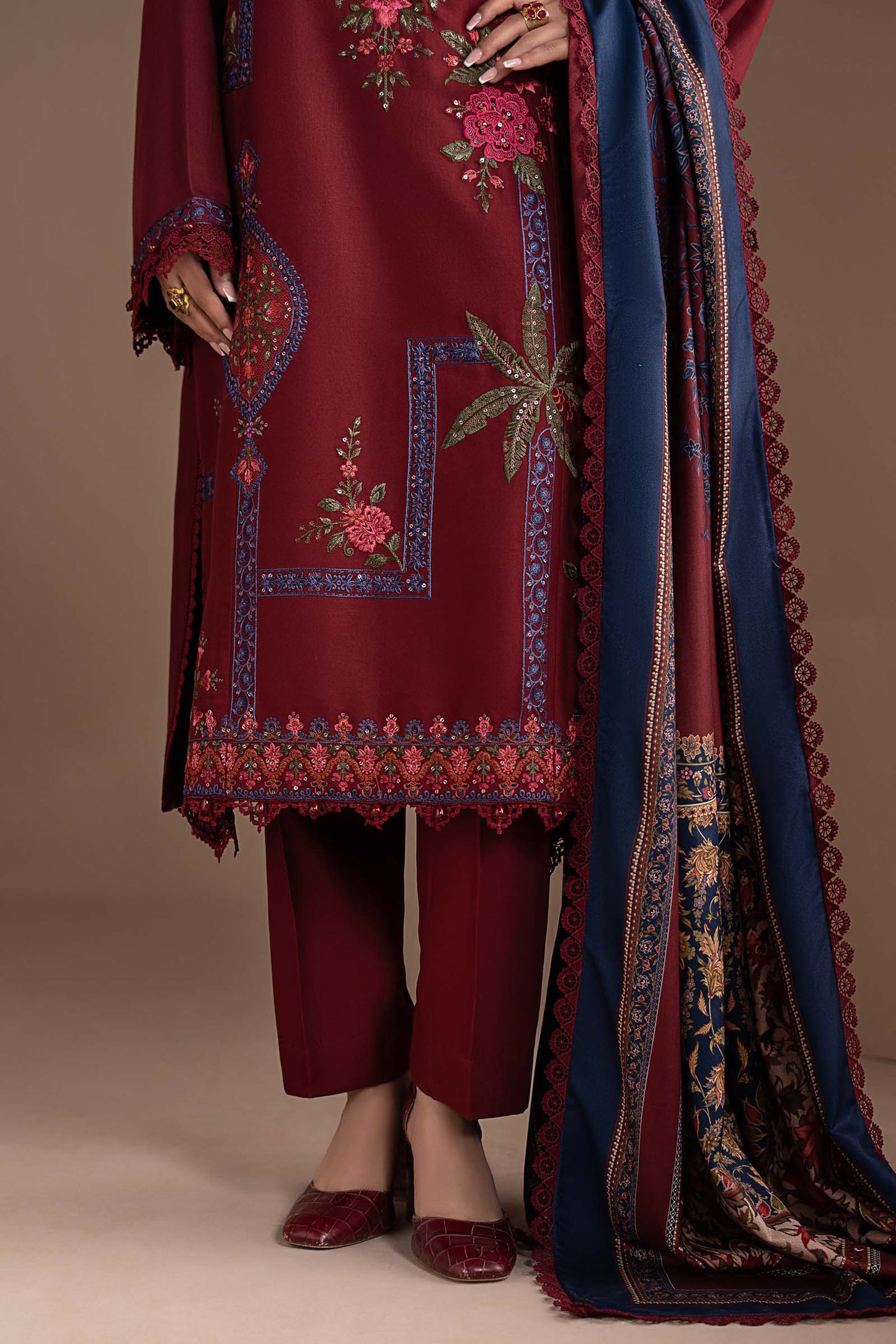 3 Piece Embroidered Twill Linen Suit