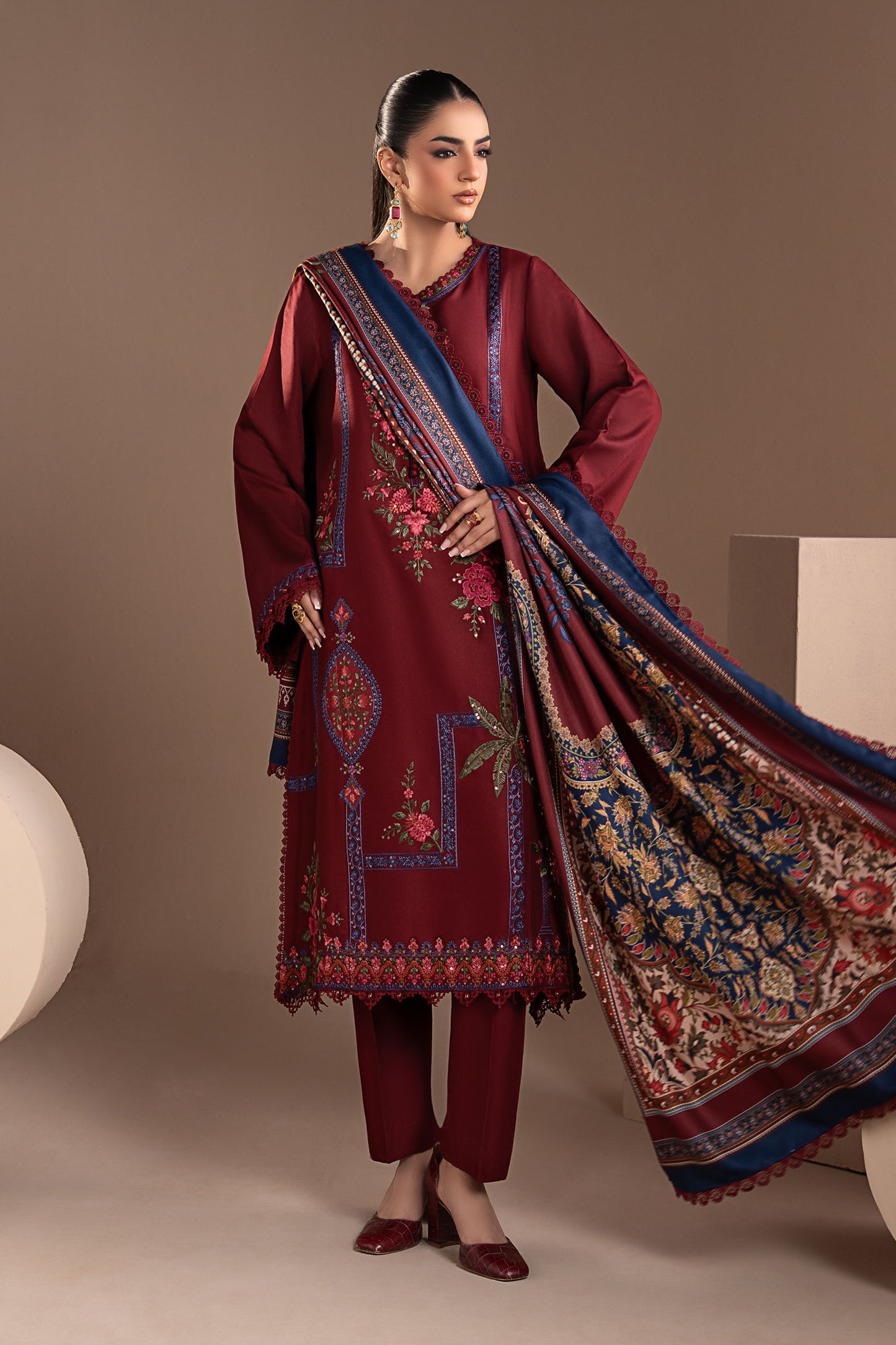 3 Piece Embroidered Twill Linen Suit