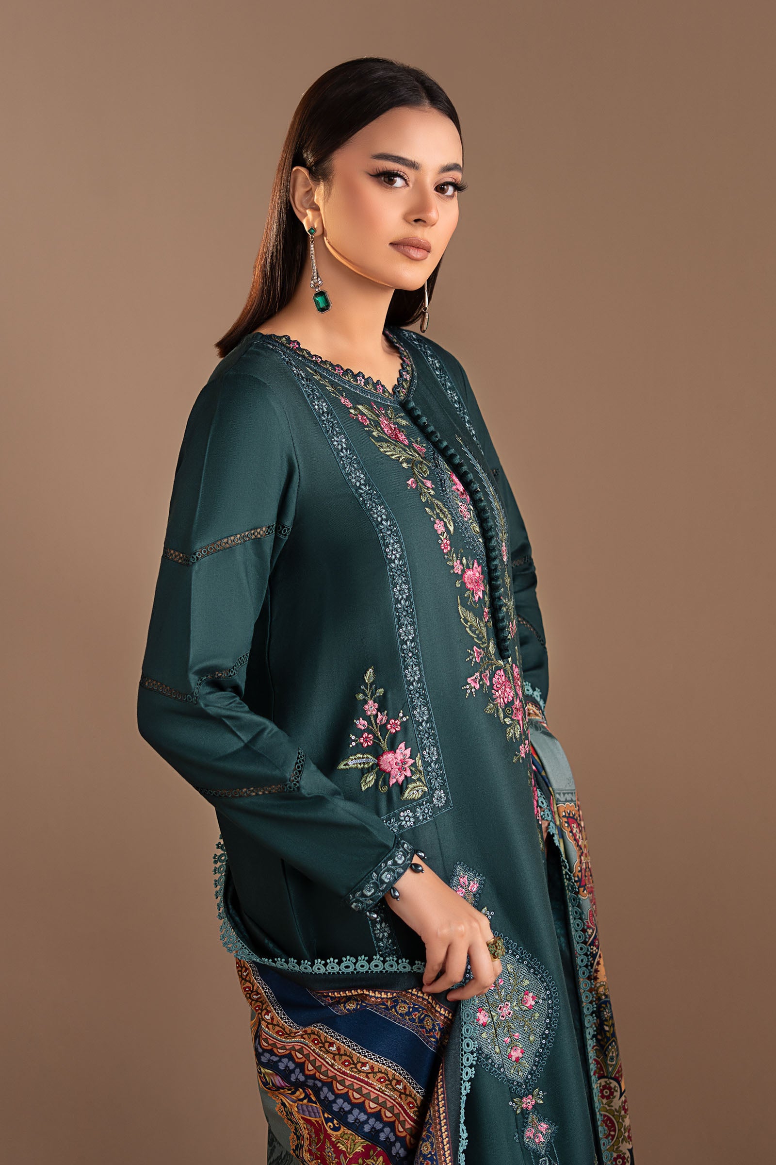 3 Piece Embroidered Twill Linen Suit