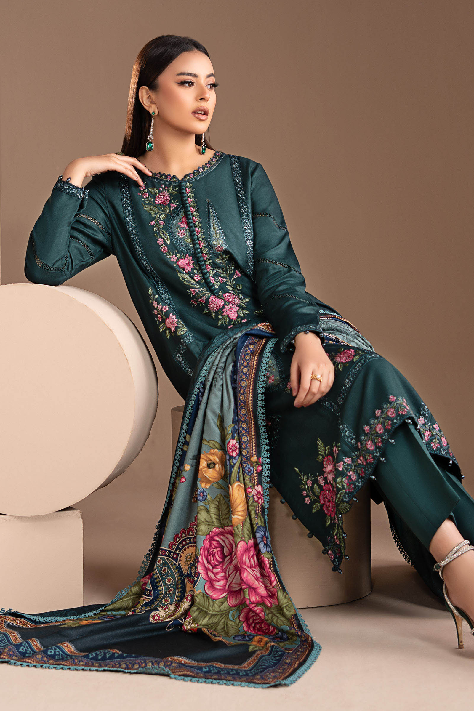 3 Piece Embroidered Twill Linen Suit