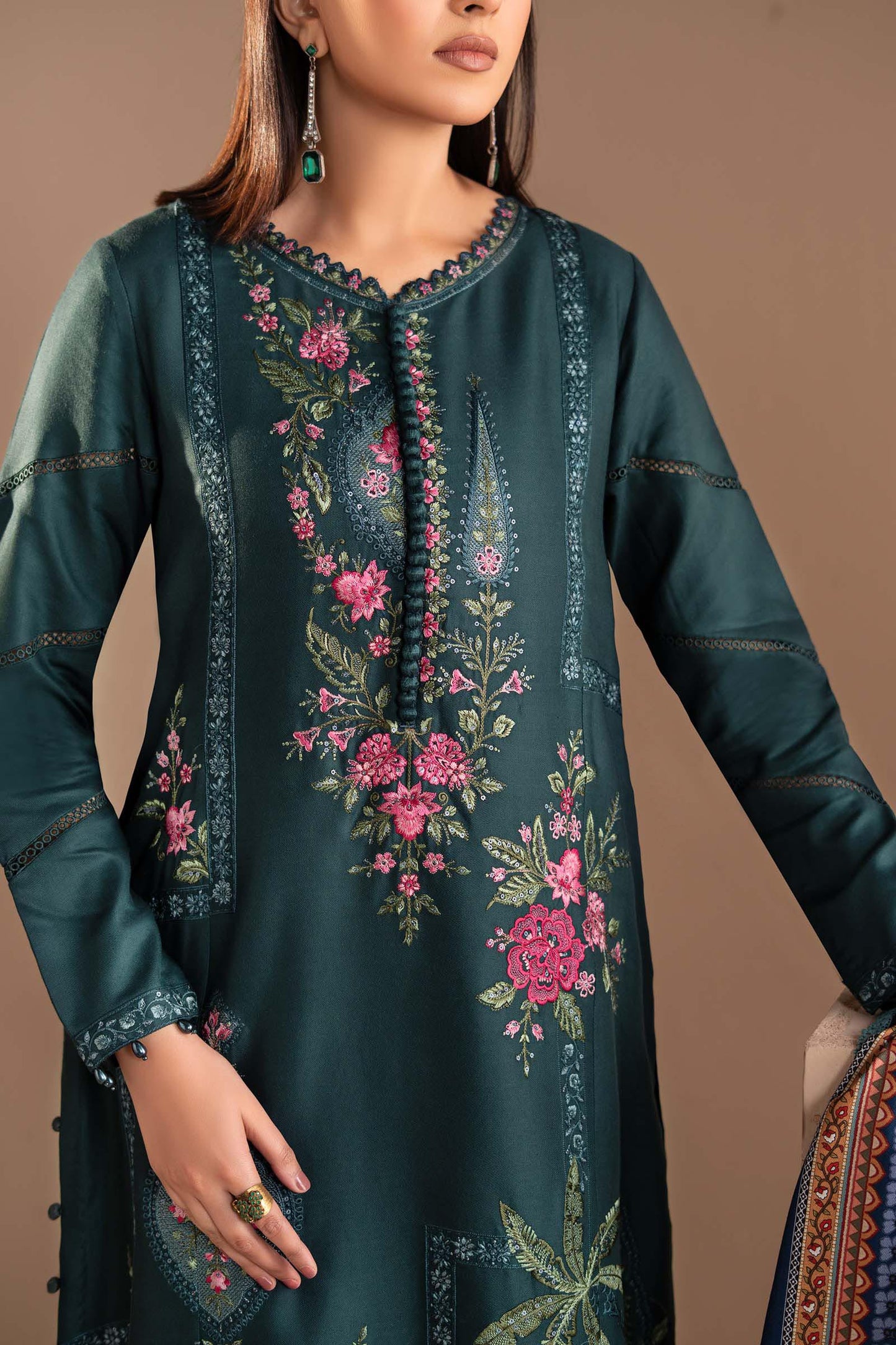 3 Piece Embroidered Twill Linen Suit