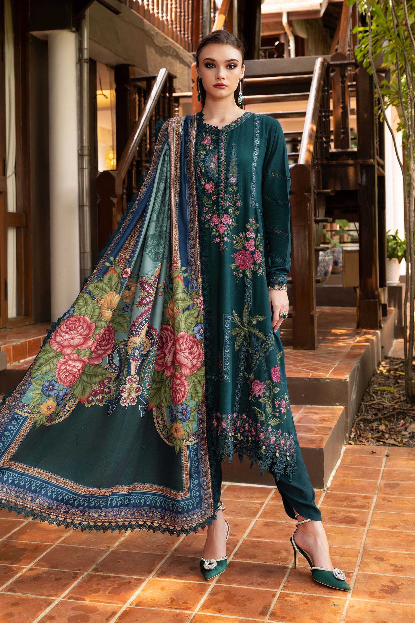 3 Piece Unstitched Embroidered Twill Linen Suit