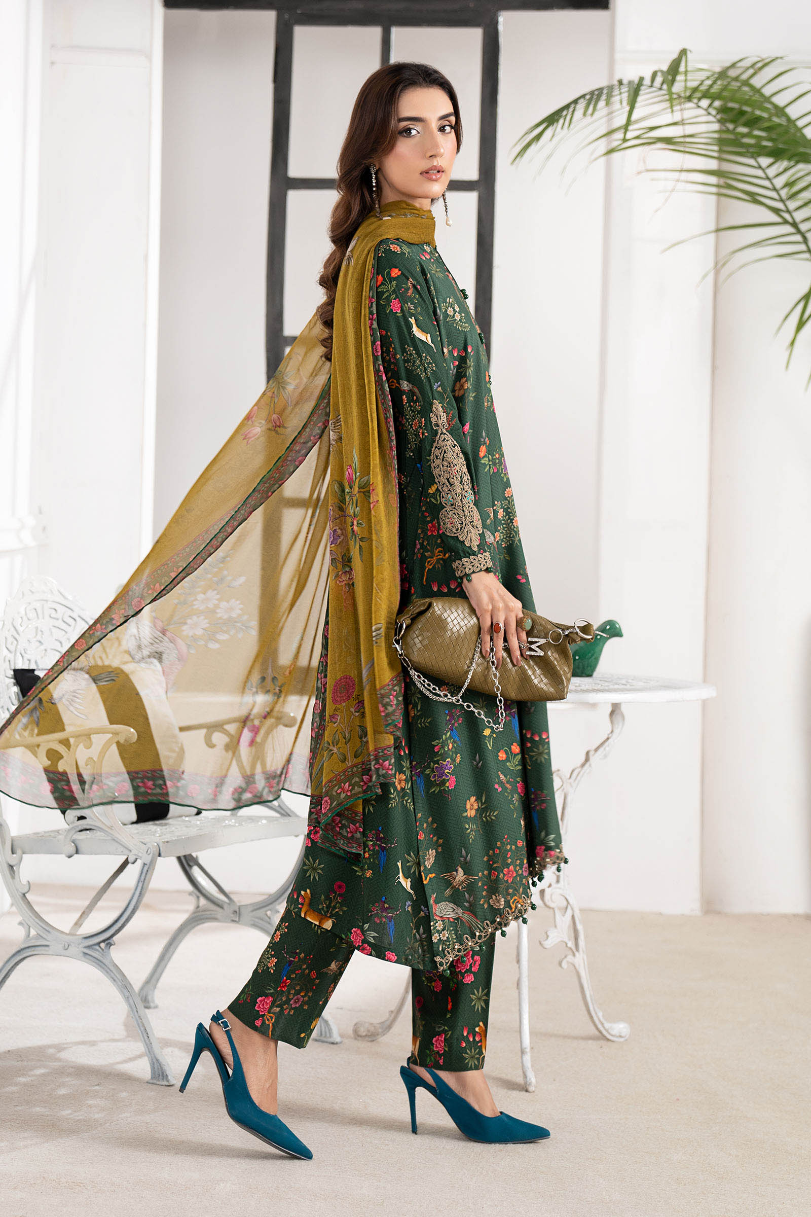 3 Piece Embroidered Linen Suit