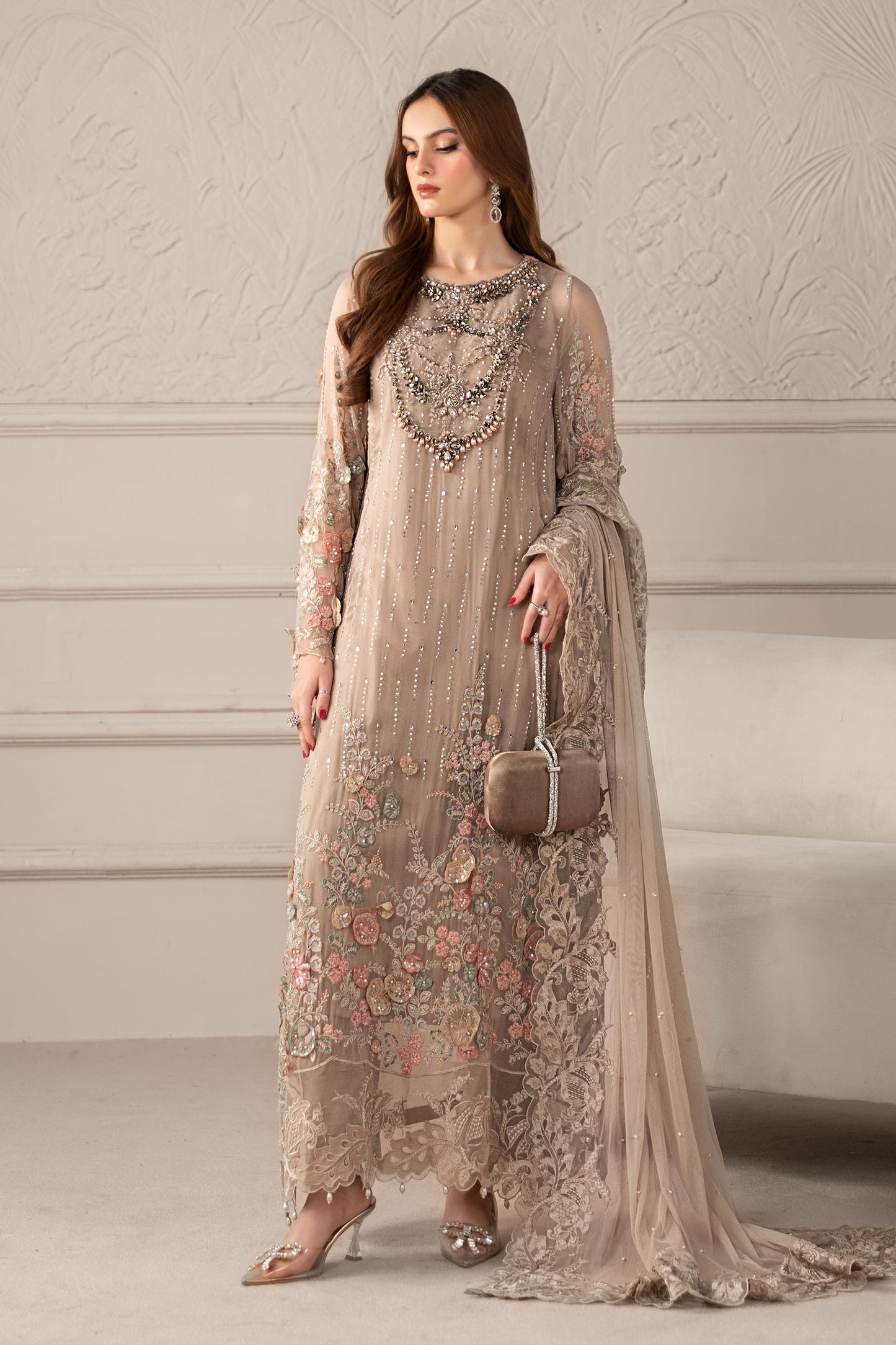 3 Piece Embroidered Chiffon Suit | MCS-25-107