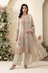 3 Piece Embroidered Chiffon Suit - Red - View 1