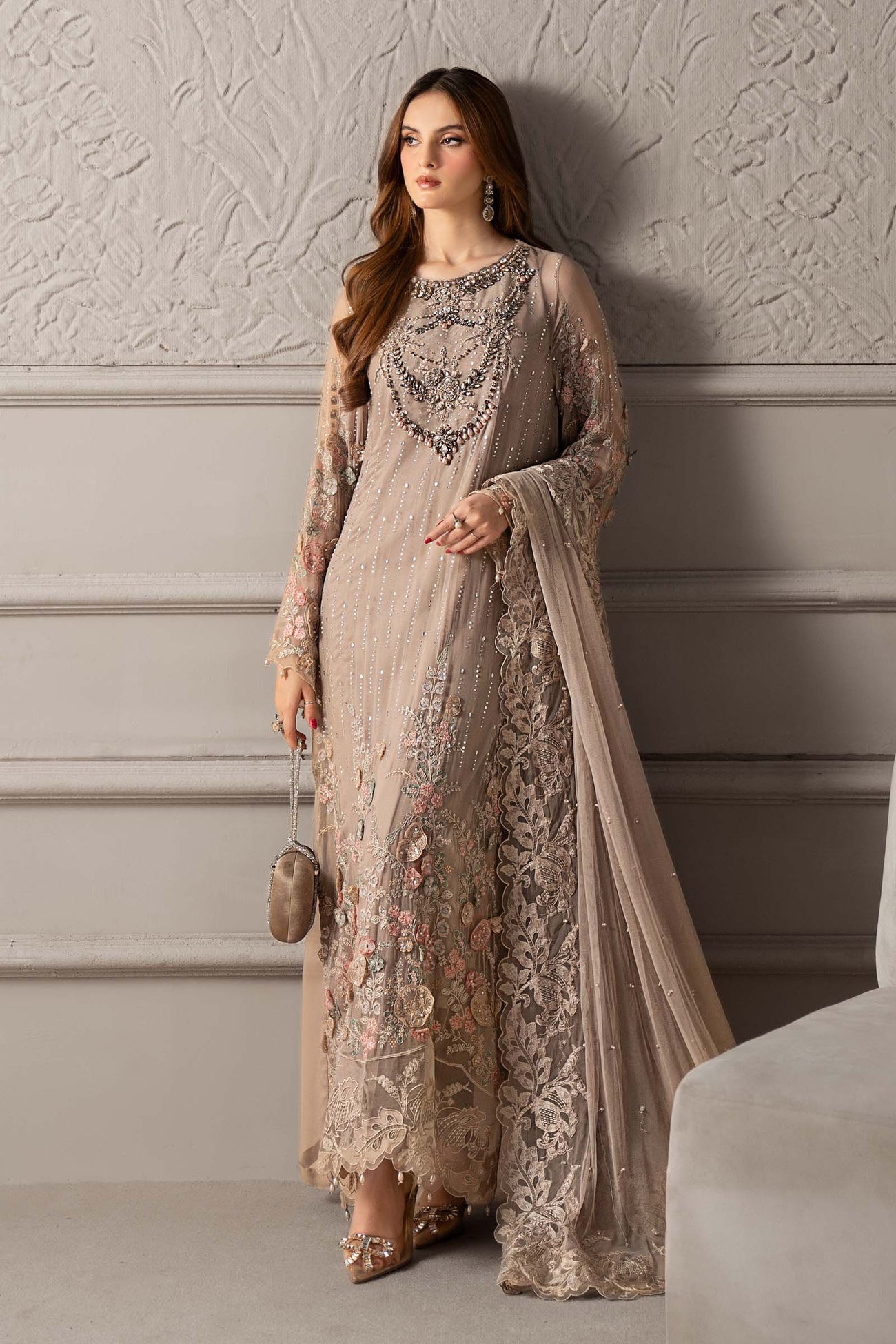 3 Piece Embroidered Chiffon Suit | MCS-25-107