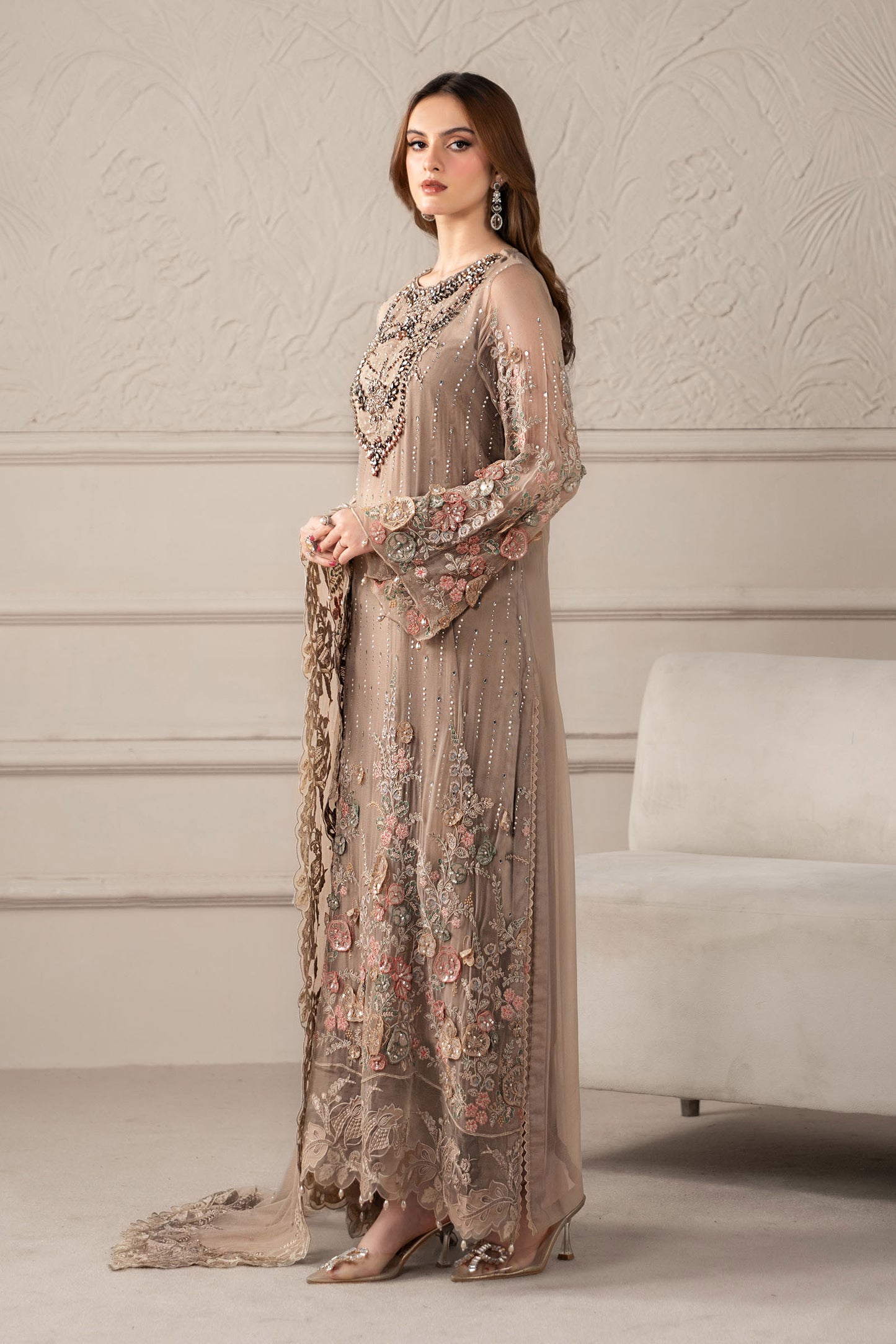 3 Piece Embroidered Chiffon Suit | MCS-25-107