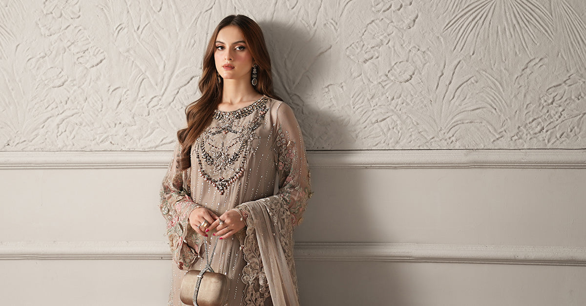 3 Piece Embroidered Chiffon Suit | MCS-25-107