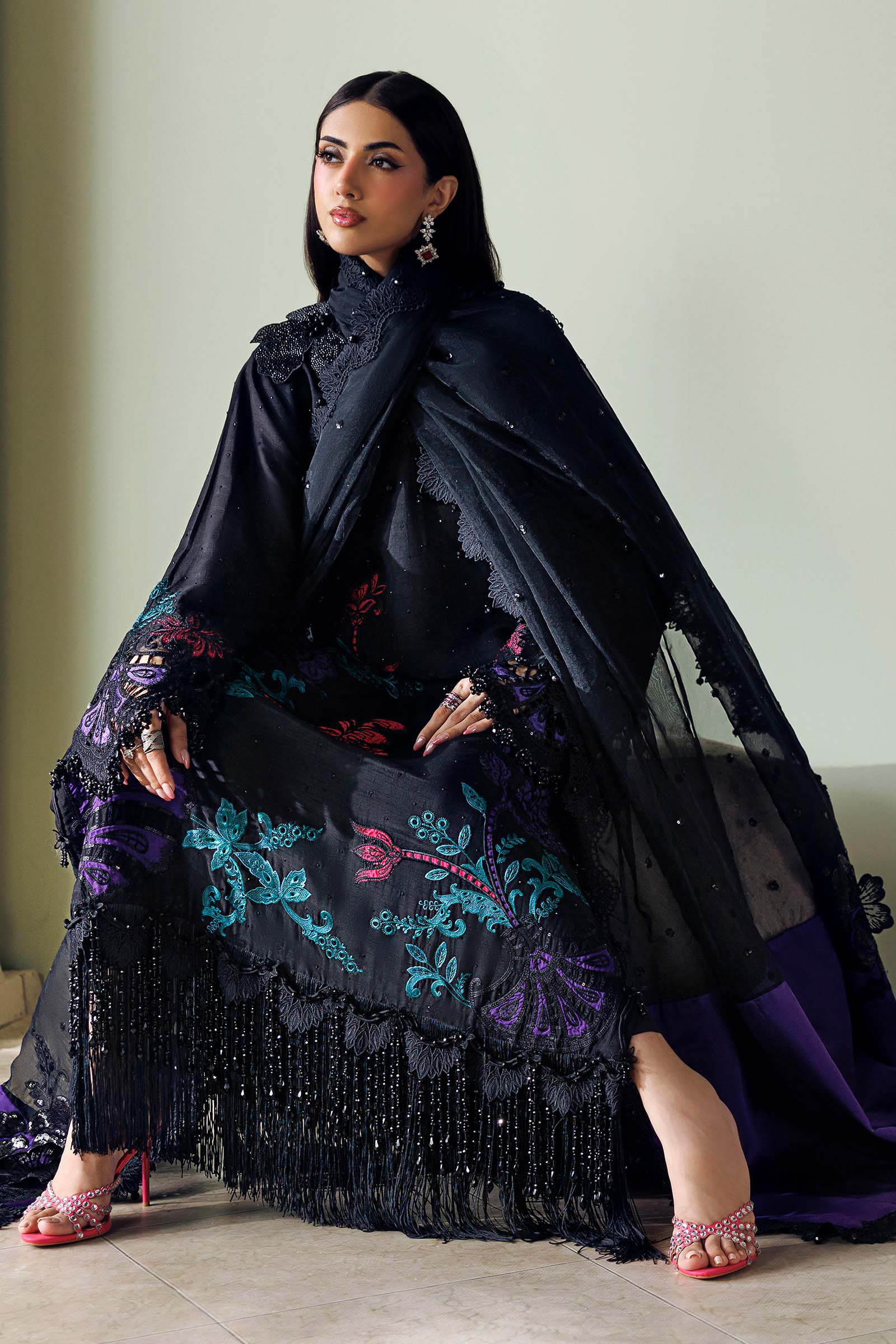 3 Piece Unstitched Embroidered Raw Silk Suit