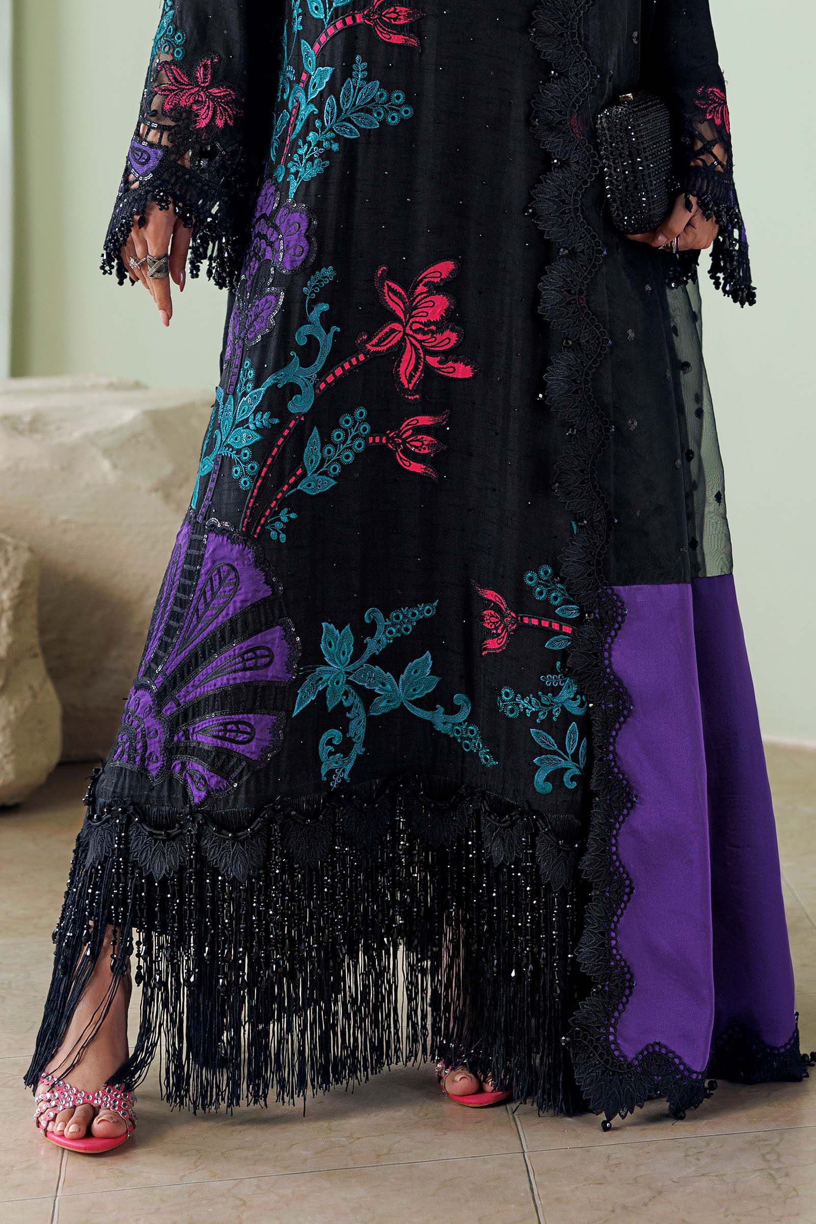 3 Piece Unstitched Embroidered Raw Silk Suit