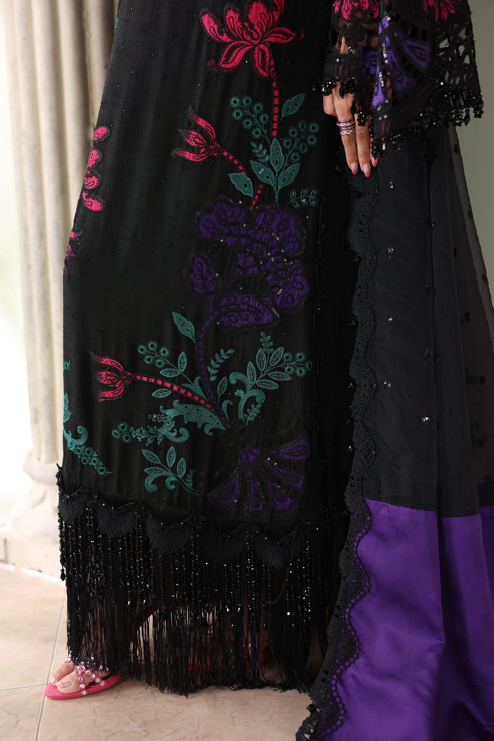 3 Piece Unstitched Embroidered Raw Silk Suit