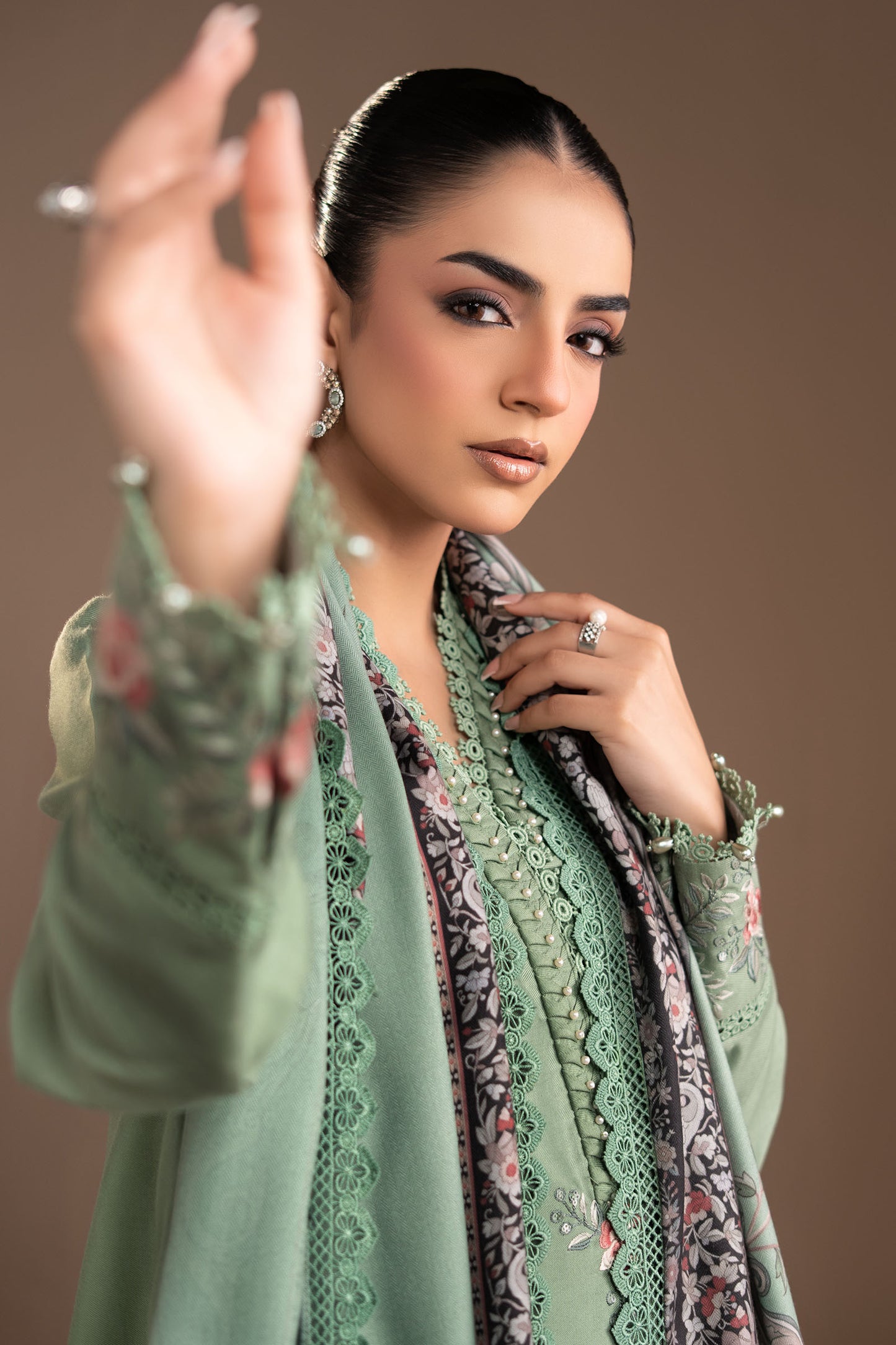 3 Piece Embroidered Twill Linen Suit