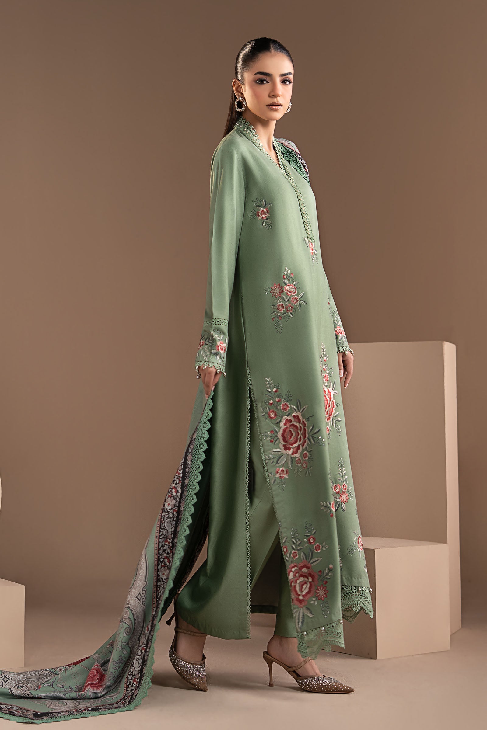 3 Piece Embroidered Twill Linen Suit