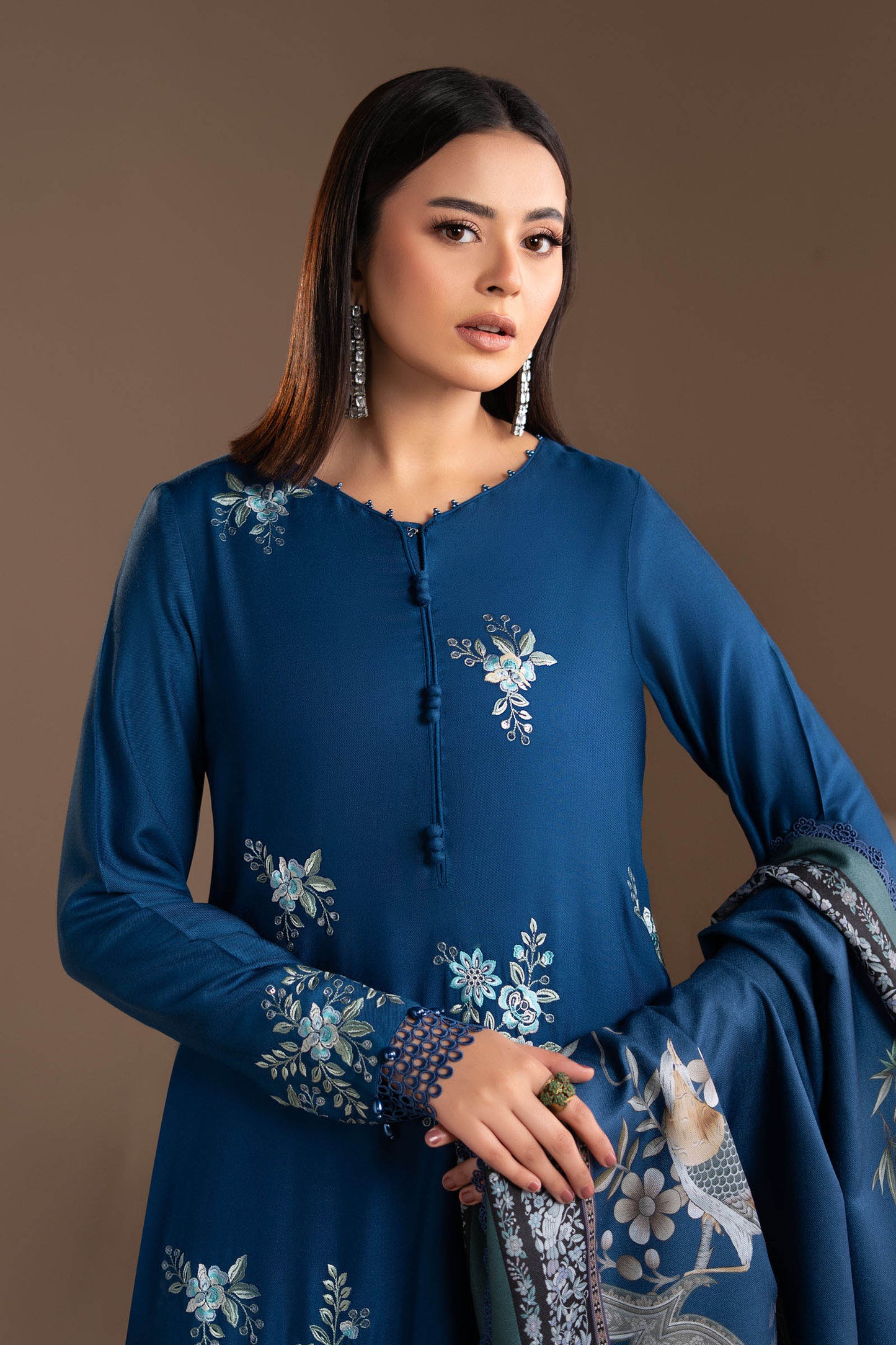 3 Piece Embroidered Twill Linen Suit