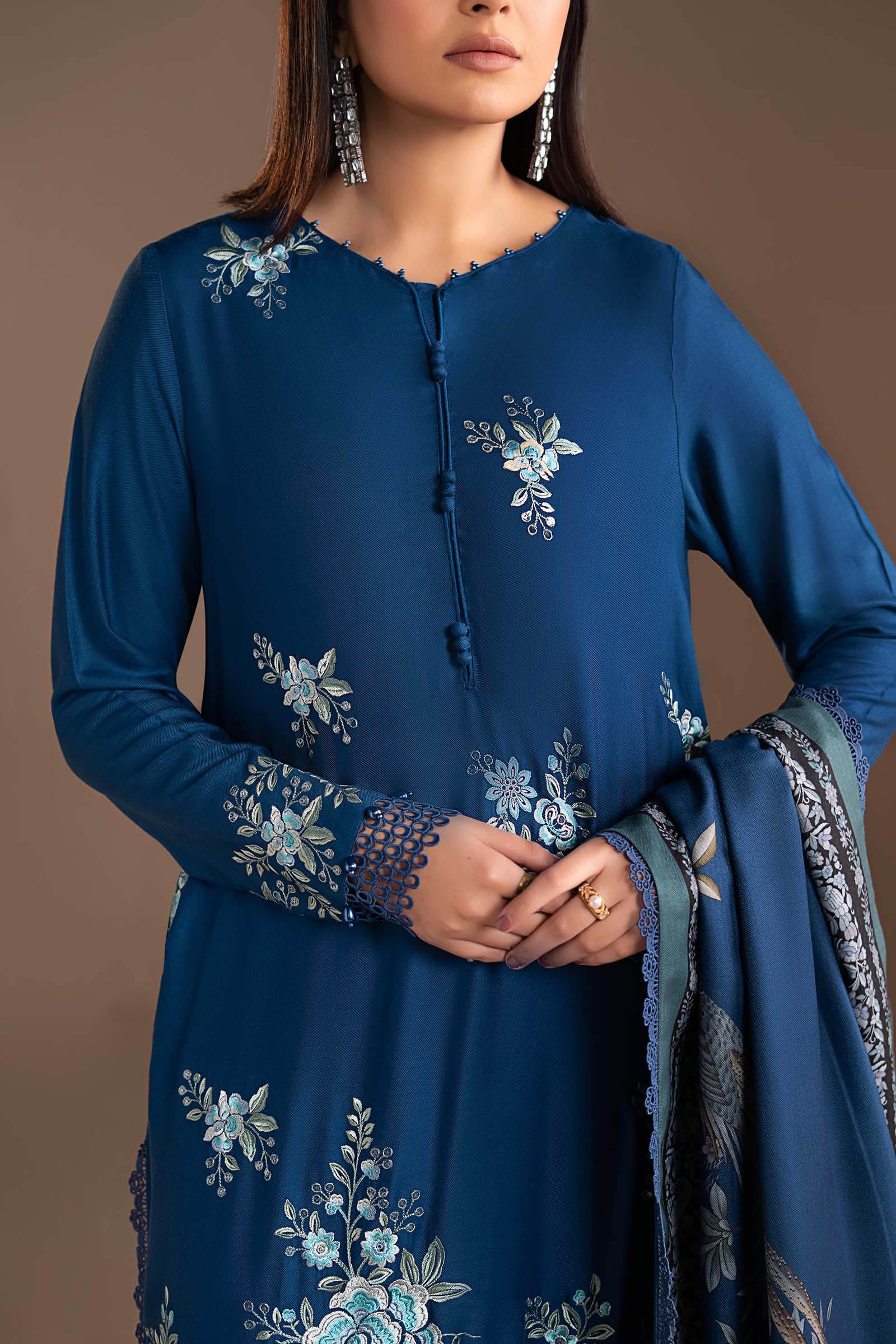 3 Piece Embroidered Twill Linen Suit