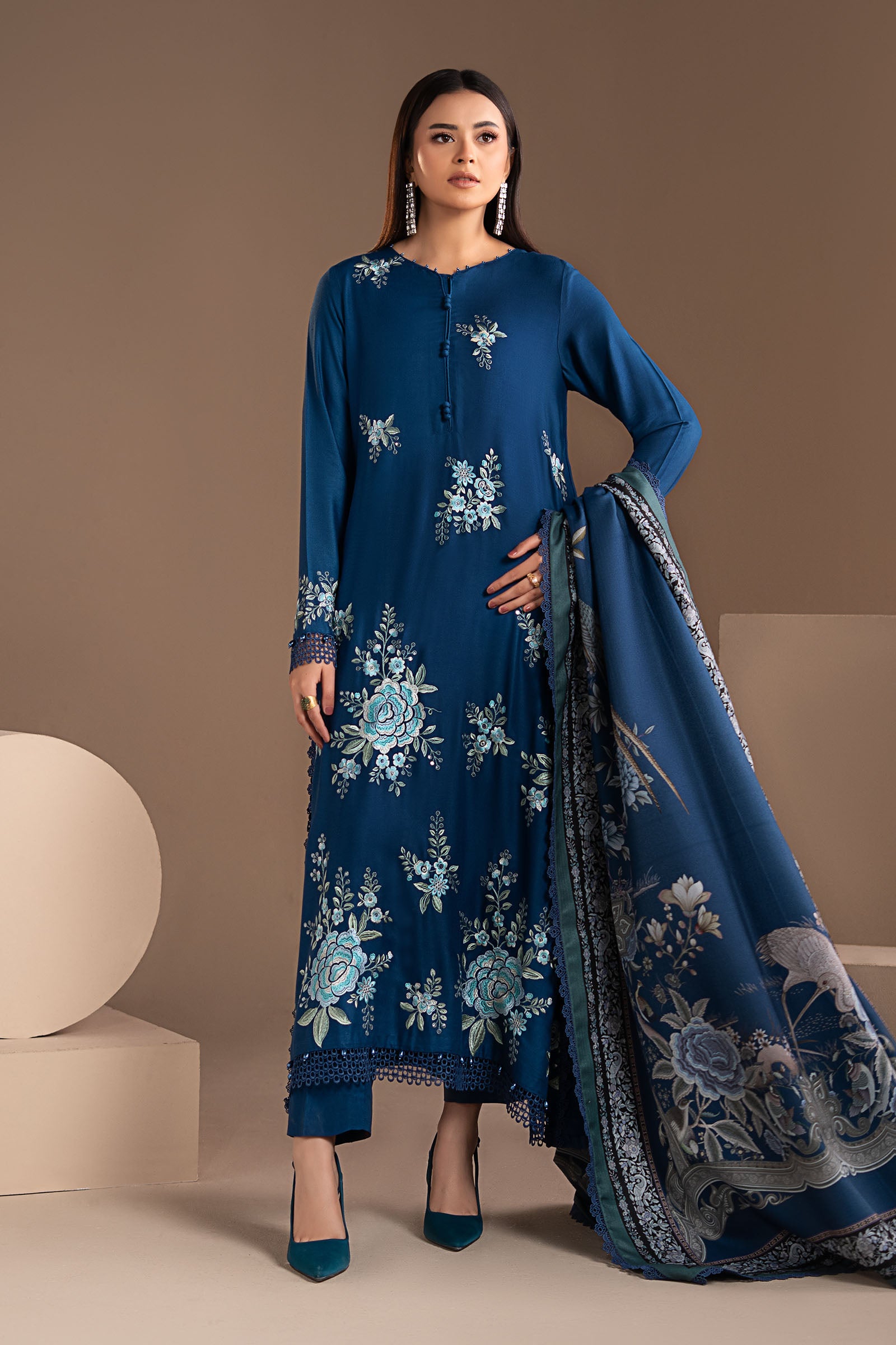 3 Piece Embroidered Twill Linen Suit