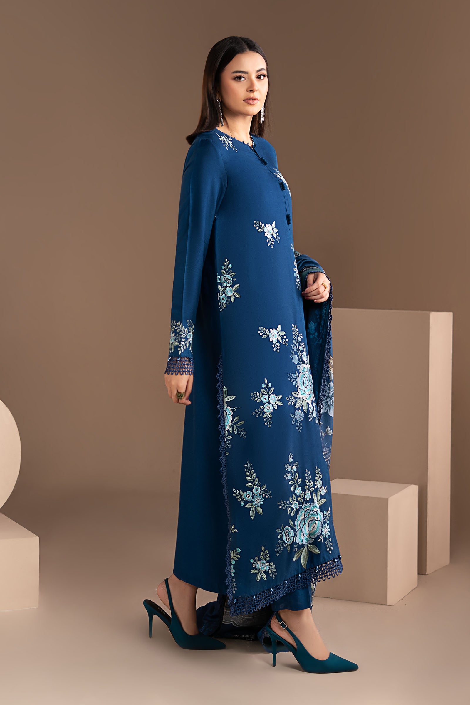 3 Piece Embroidered Twill Linen Suit