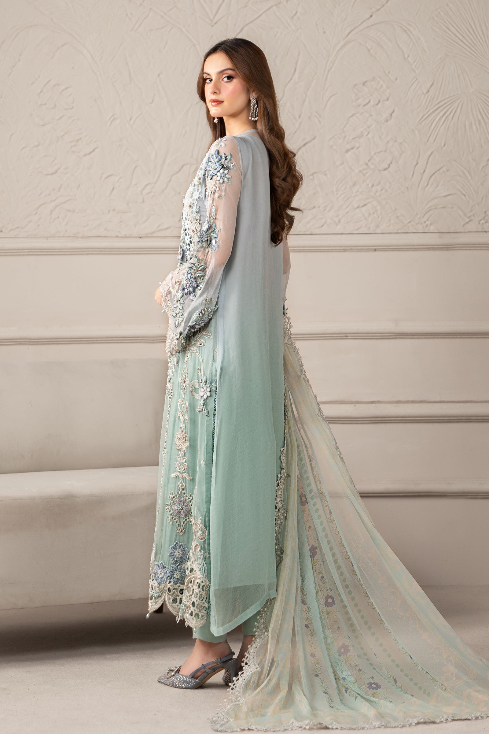 3 Piece Embroidered Chiffon Suit | MCS-25-108