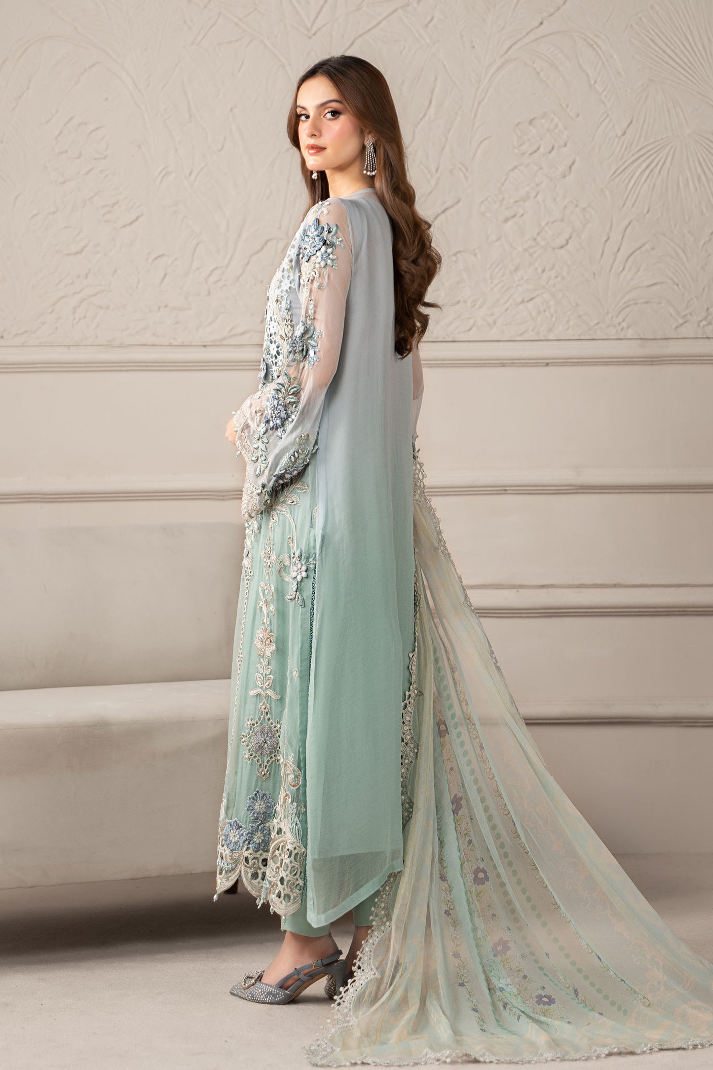 3 Piece Embroidered Chiffon Suit | MCS-25-108