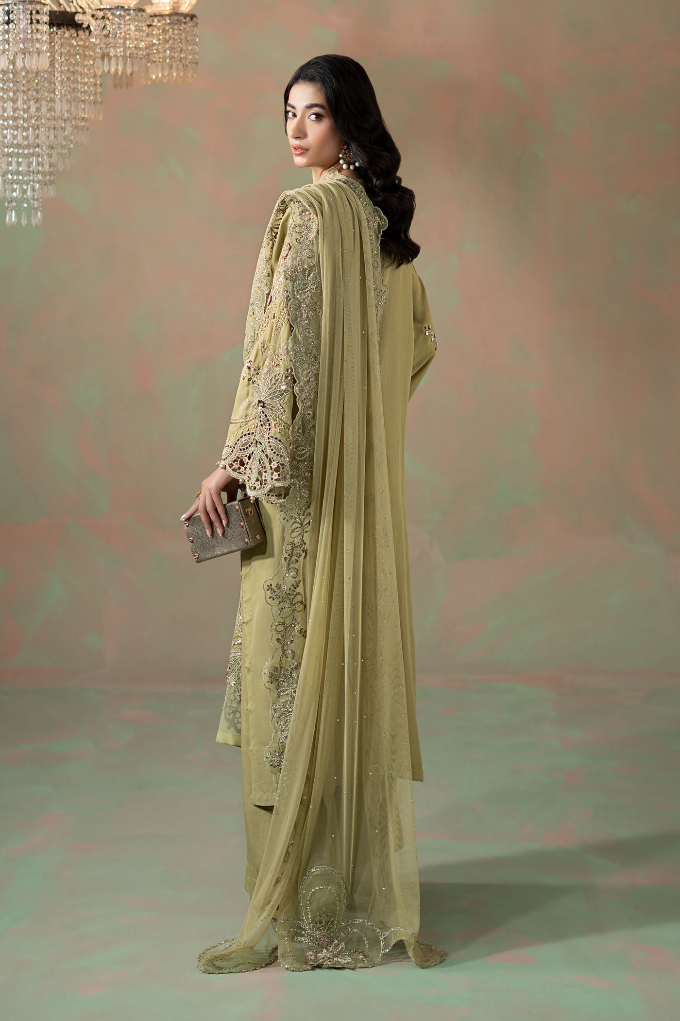 3 Piece Embroidered Raw Silk Suit