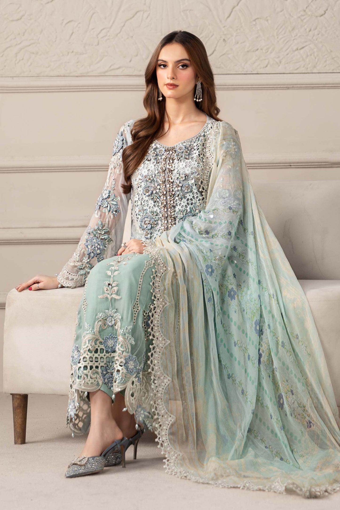 3 Piece Embroidered Chiffon Suit | MCS-25-108