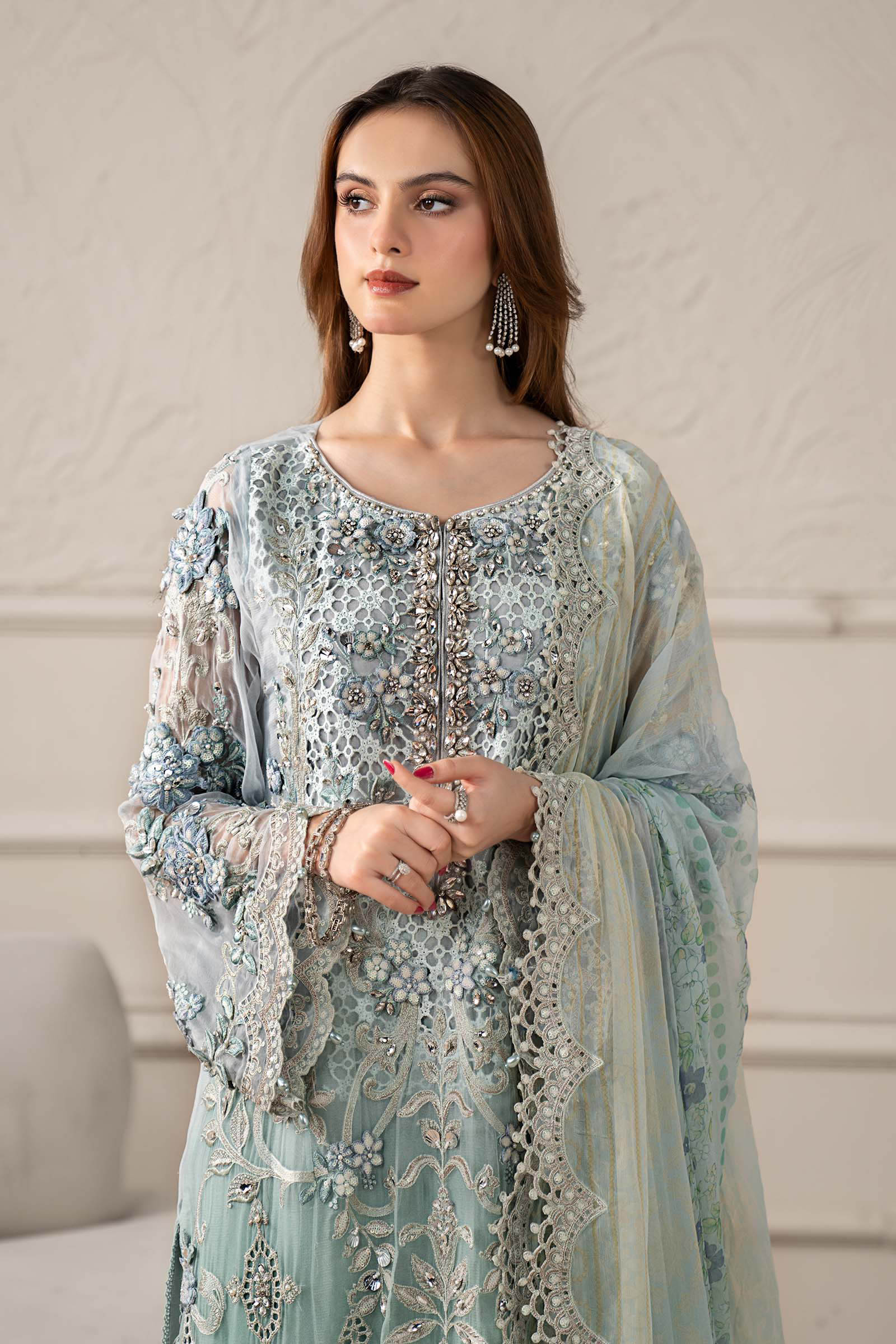 3 Piece Embroidered Chiffon Suit | MCS-25-108